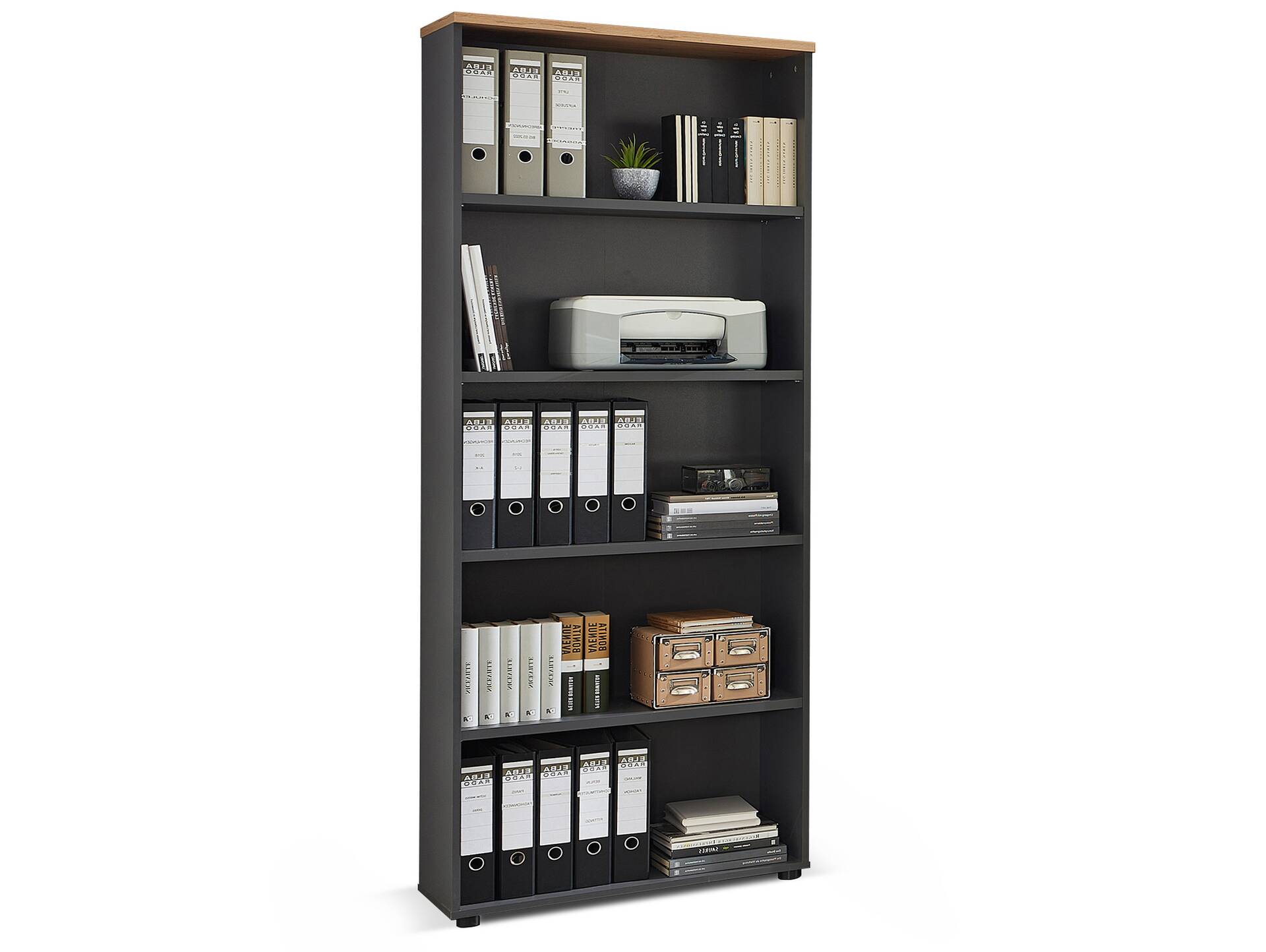 MAILAND Büroregal I, Material Dekorspanplatte Artisan Eichefarbig / Graphit
