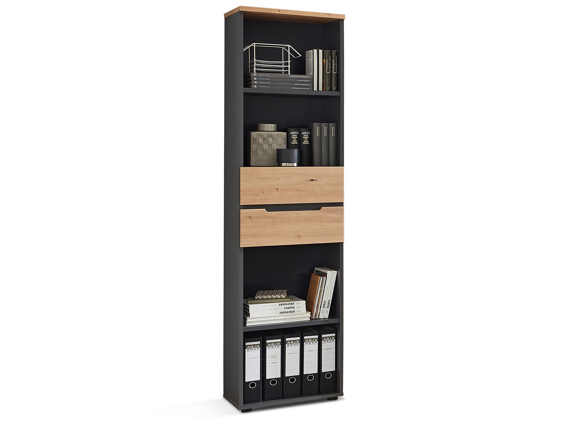MAILAND Büroregal II, Material Dekorspanplatte Artisan Eichefarbig / Graphit