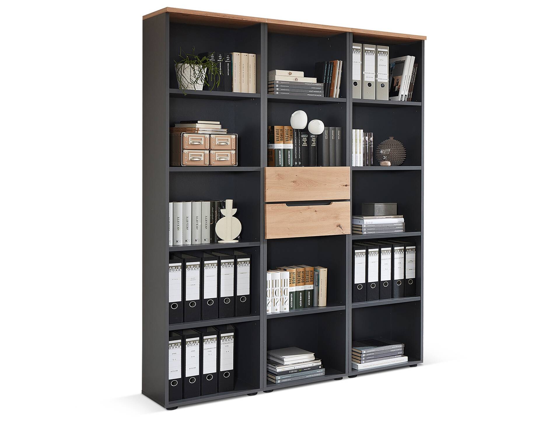 MAILAND Regalwand, Material Dekorspanplatte Artisan eichefarbig / graphit