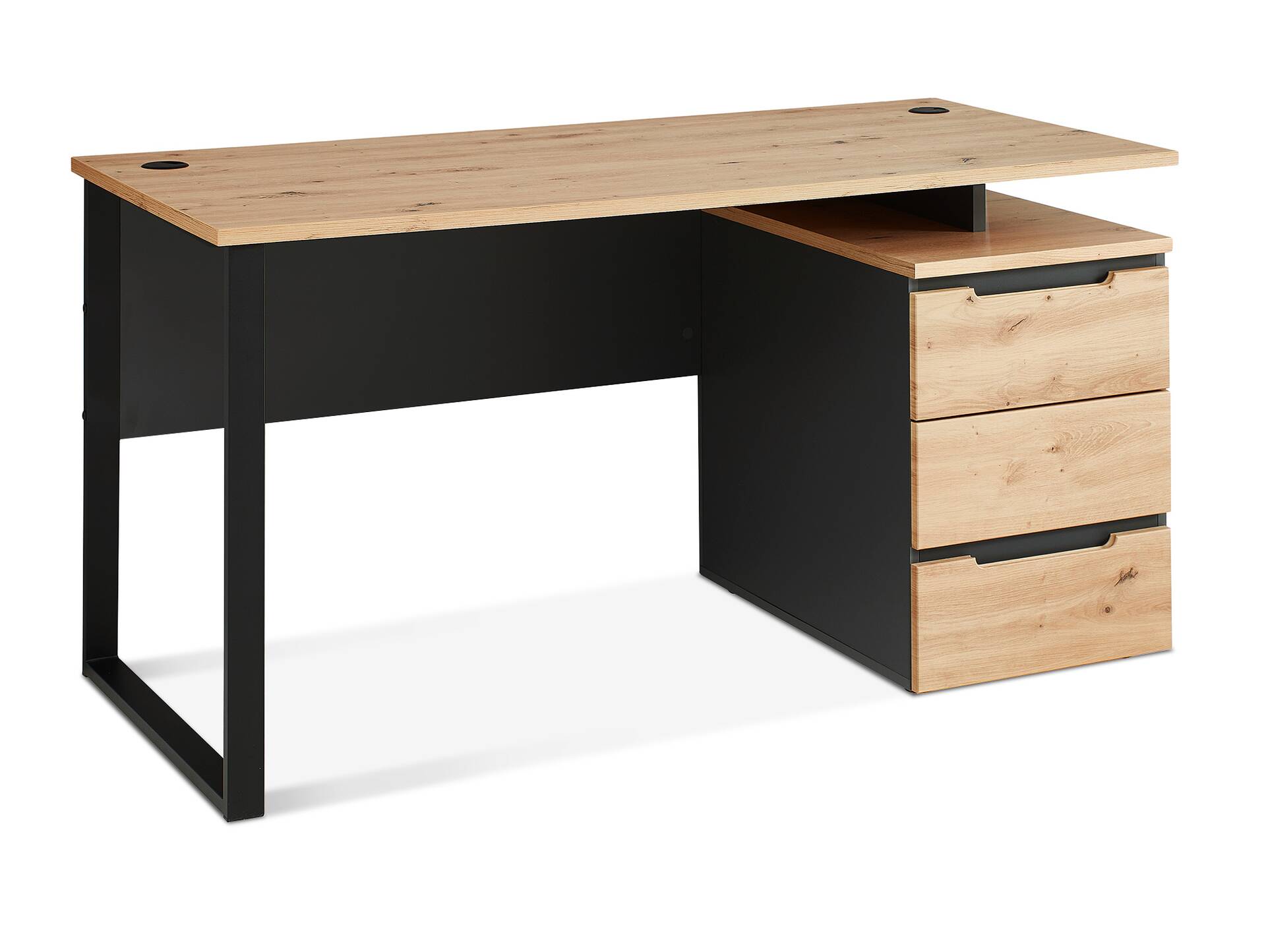 MAILAND Schreibtisch inkl. Schubkastenelement, Material Dekorspanplatte Artisan Eichefarbig / Graphit