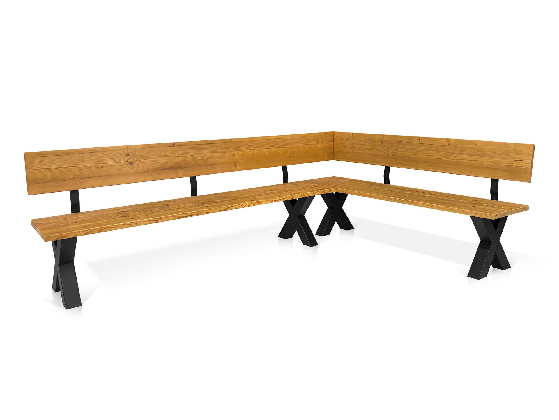 ALABAMA Eckbank mit X-Beinen, Altholzoptik, Material Massivholz, THERMO-Fichte lasiert 224 x 167 cm | natur