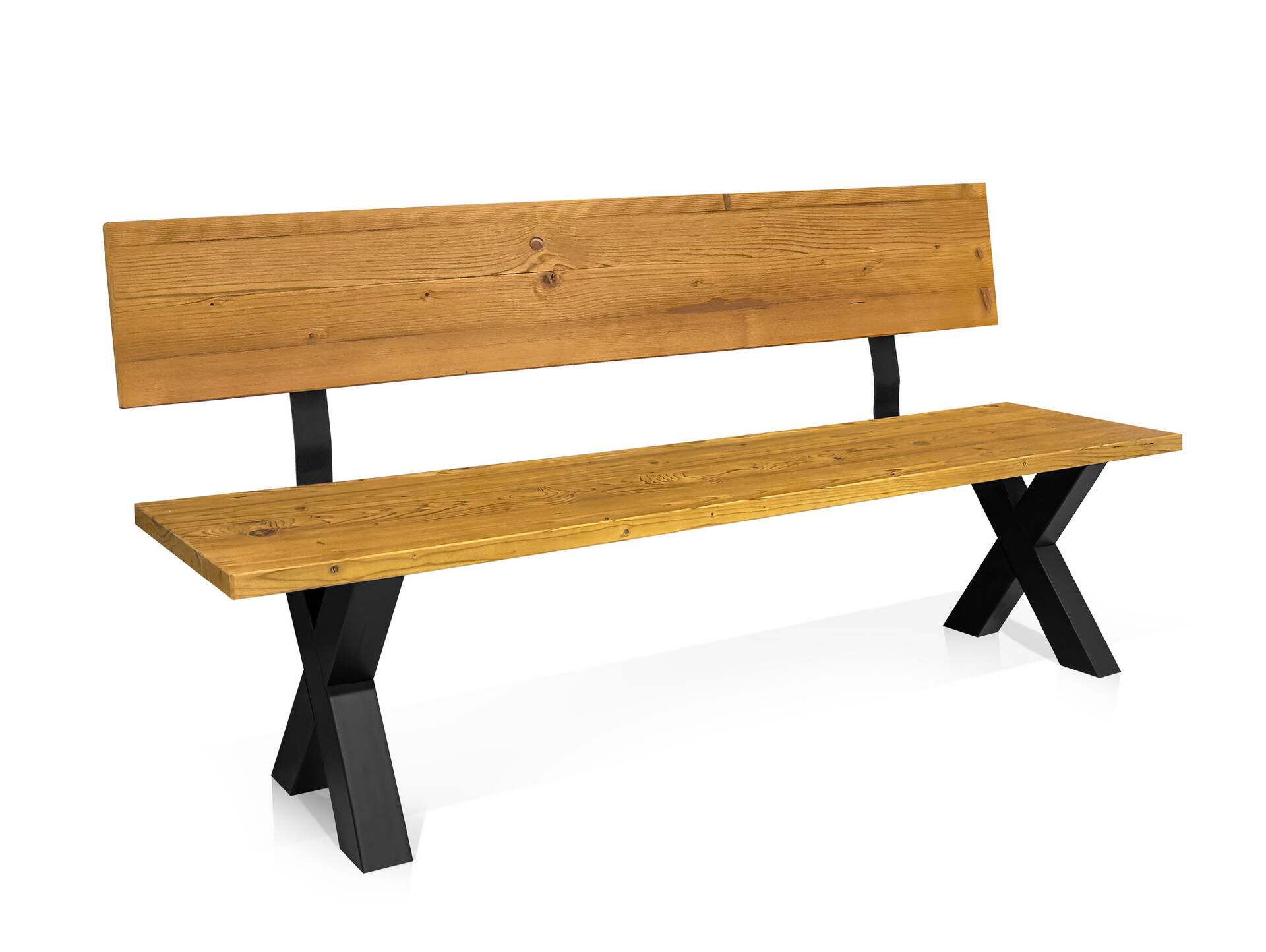 ALABAMA Sitzbank mit X-Beinen, Altholzoptik, Material Massivholz, THERMO-Fichte lackiert 180 cm | mit Rückenlehne | natur