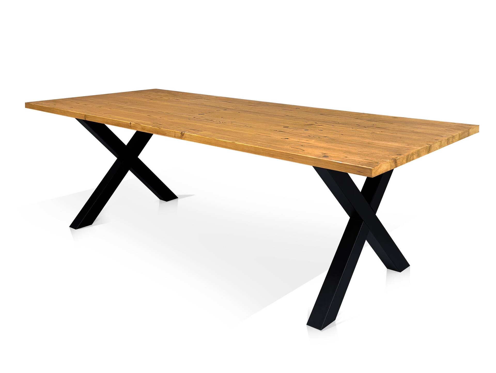 ALABAMA Massivholztisch mit X-Beinen, Altholzoptik, THERMO-Fichte lasiert 160 x 100 cm | natur