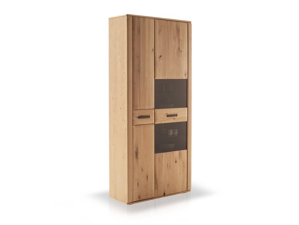ASKARO Kombi-Vitrine, Material Teilmassiv, Balkeneiche geölt 
