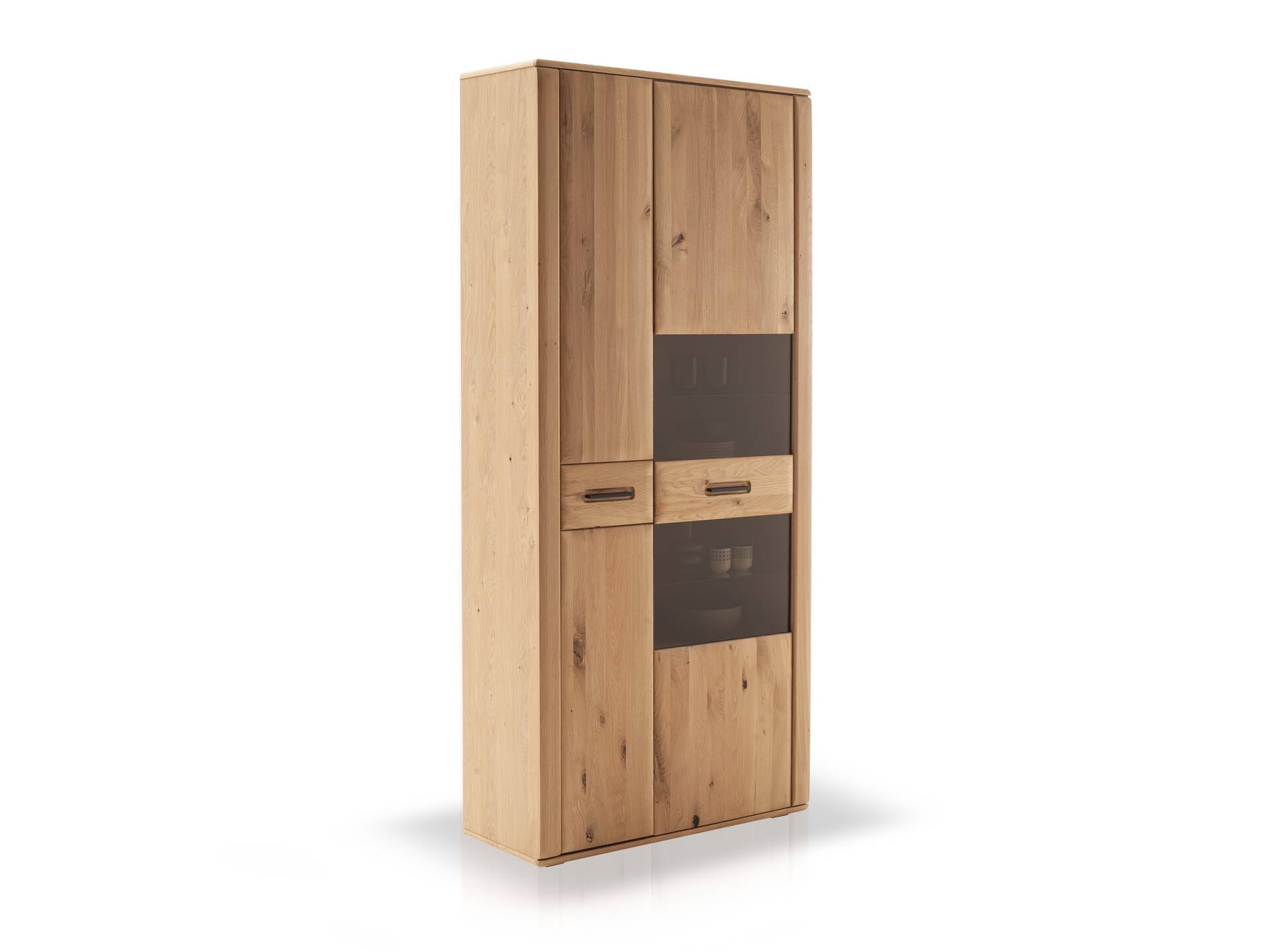 ASKARO Kombi-Vitrine, Material Teilmassiv, Balkeneiche geölt 