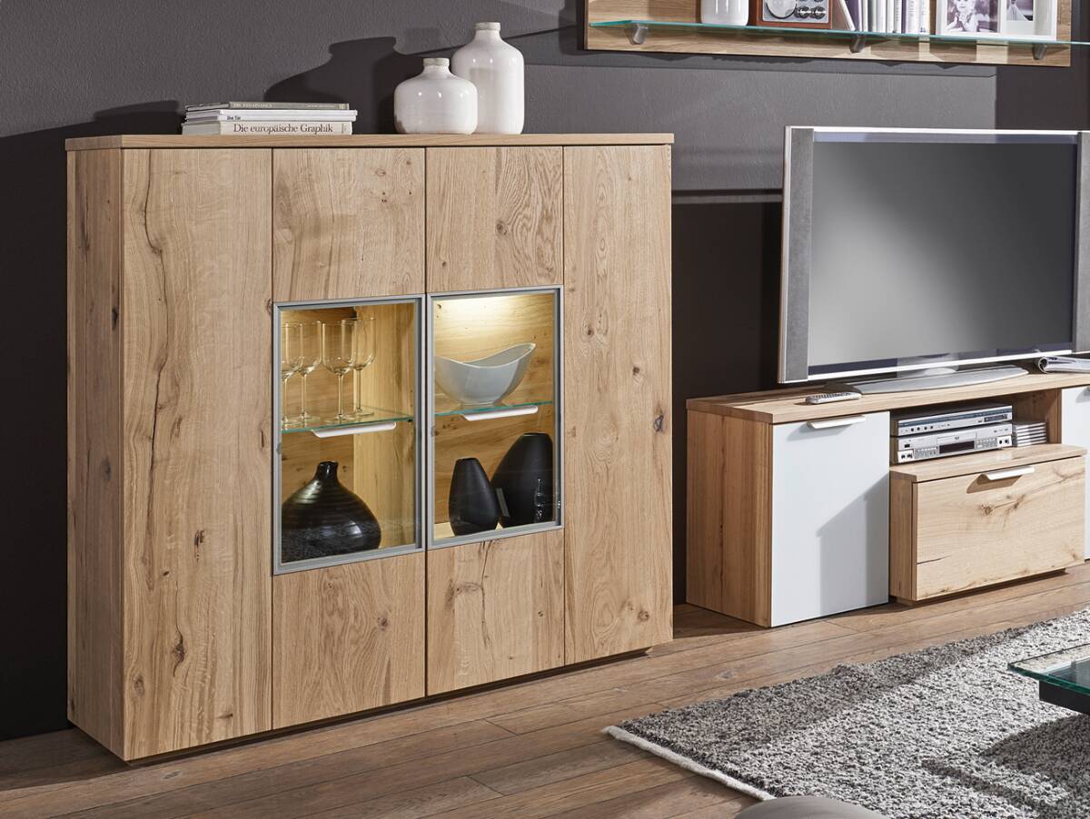 ALANIS Highboard 2-türig Alteiche Bianco 