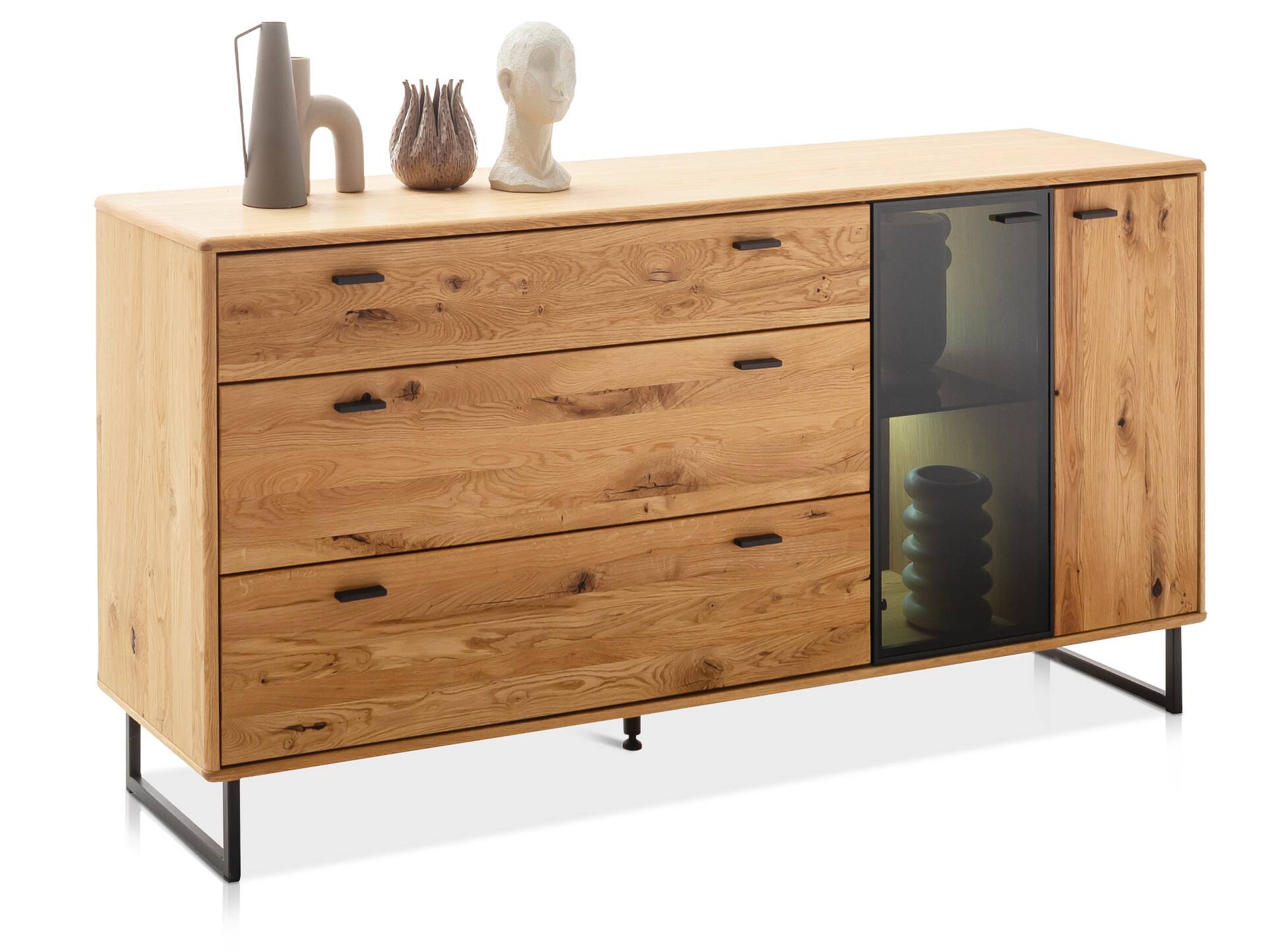 ALMERIO Sideboard, Wildeiche teilmassiv, anthrazitfarbig 