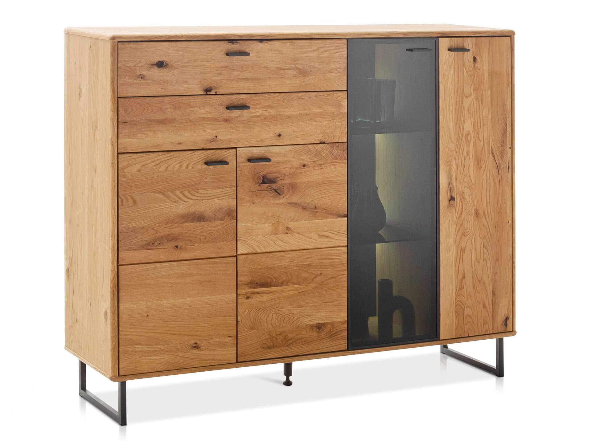 ALMERIO Highboard, Wildeiche teilmassiv, anthrazitfarbig 