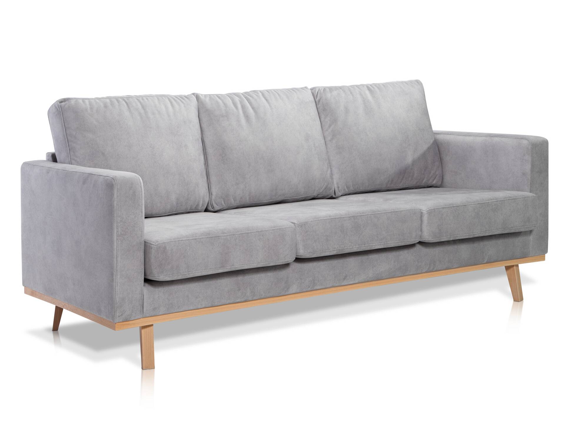 CORIN 3-Sitzer Sofa mit Echtholz-Untergestell, Bezug in Velour-Optik Silbergrau