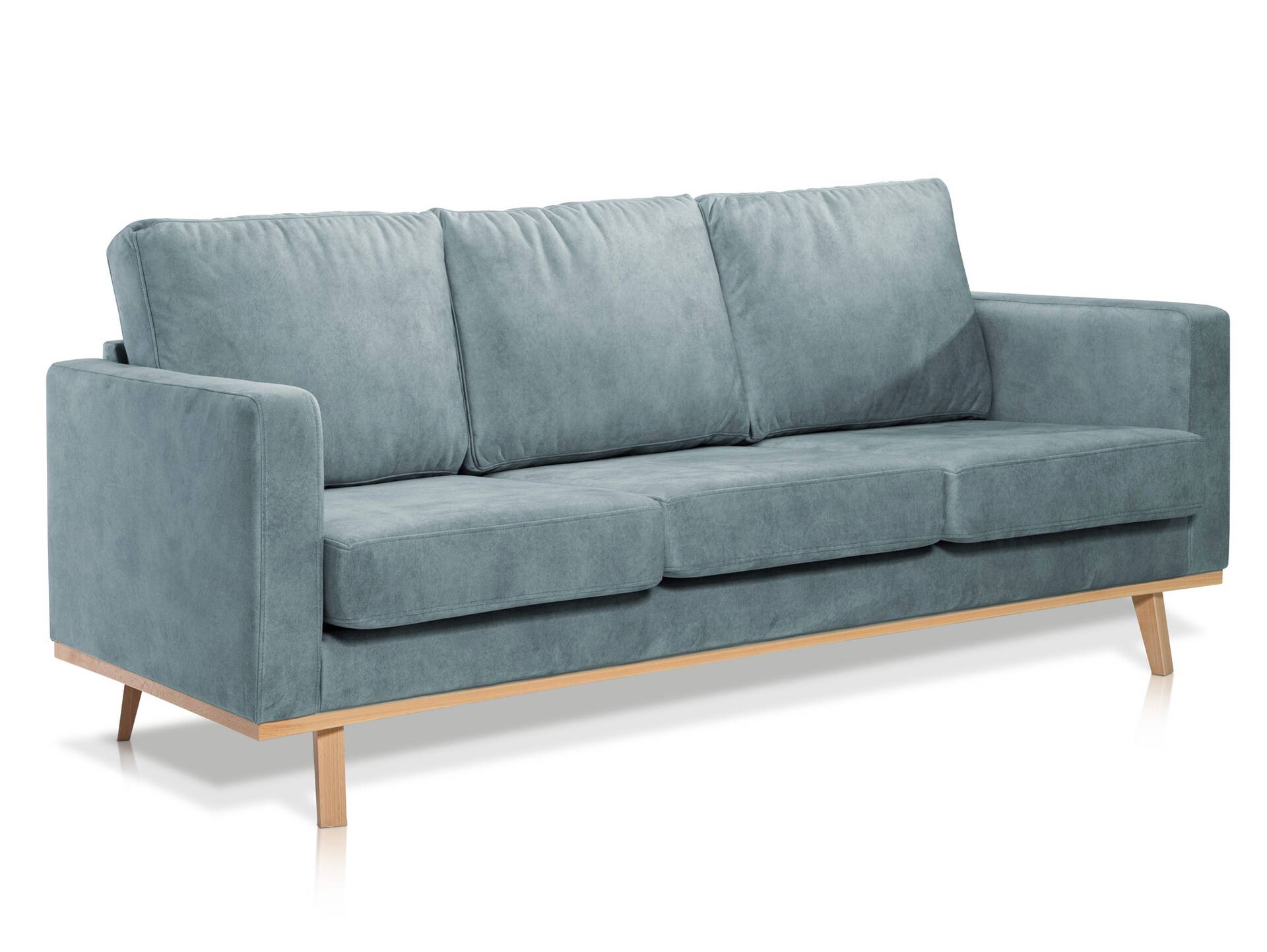 CORIN 3-Sitzer Sofa mit Echtholz-Untergestell, Bezug in Velour-Optik Mint