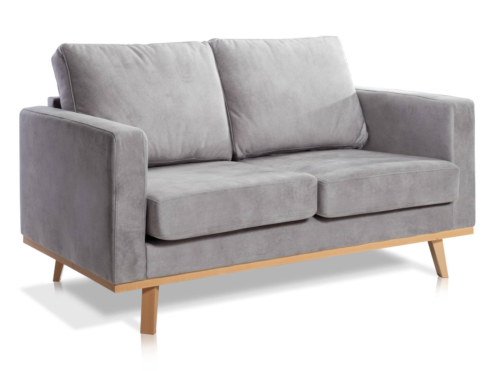 CORIN 2-Sitzer Sofa mit Echtholz-Untergestell, Bezug in Velour-Optik Silbergrau