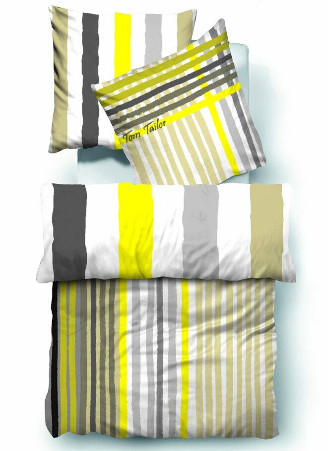 Tom Tailor Satin-Bettwäsche gelb/grau 