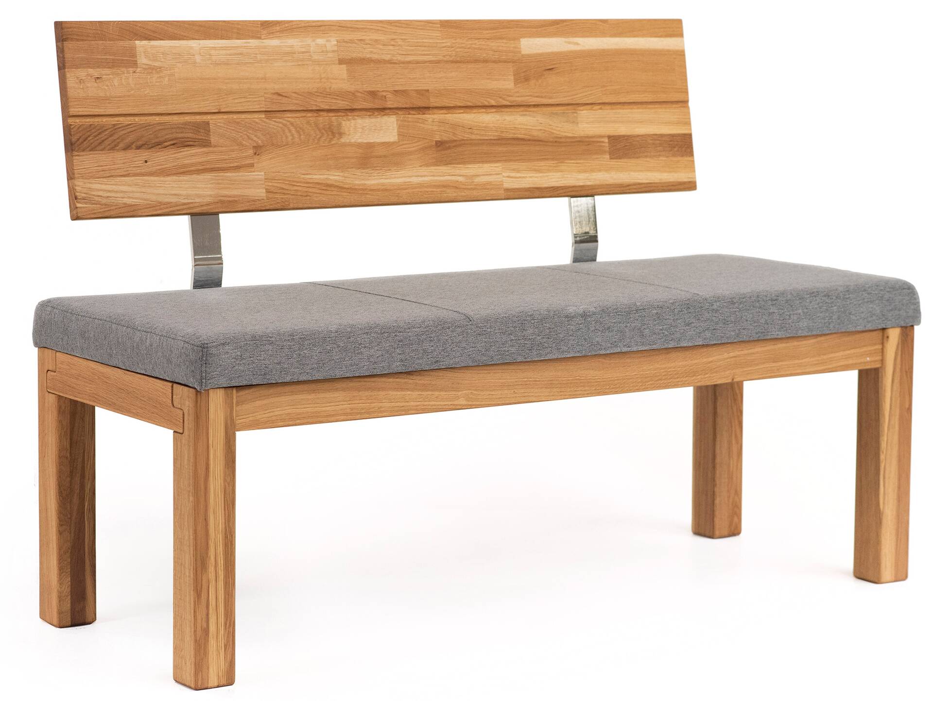 SALIMA II Sitzbank, Material Massivholz/Stoffbezug Eiche | 150 cm | mit Rückenlehne | grau