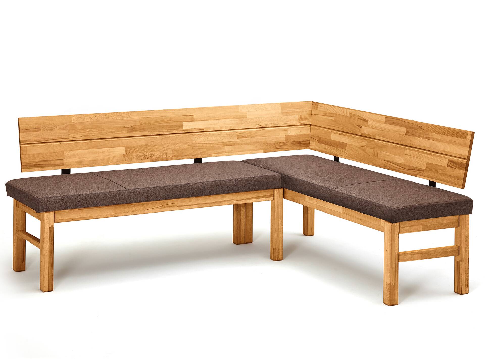 LORENZO Eckbank, Material Massivholz / Stoff, Wildeiche massiv/Stoff braun 