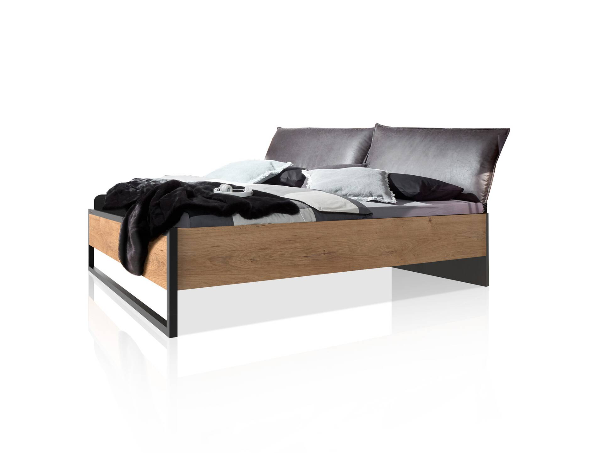 DASTY Doppelbett mit Polsterkopfteil, Material Dekorspanplatte, plankeneichefarbig 