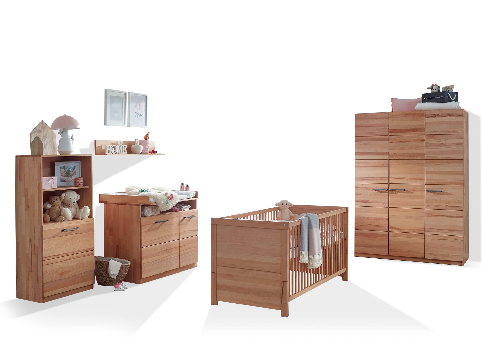 KIMA 5-teiliges Babyzimmer, Material Massivholz, Kernbuche geölt 