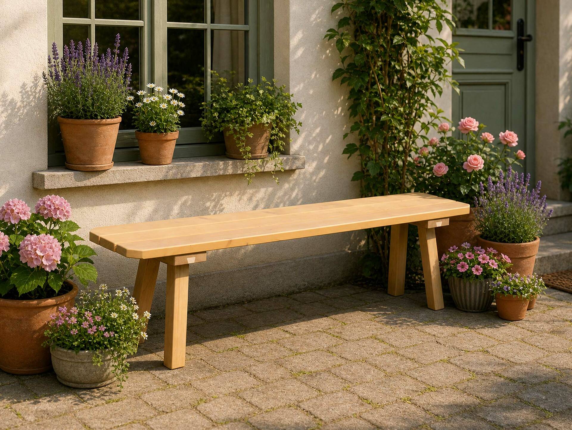 Eibsee Gartenbank, Material Massivholz, Thermo-Fichte lasiert 180 cm | ohne Rückenlehne