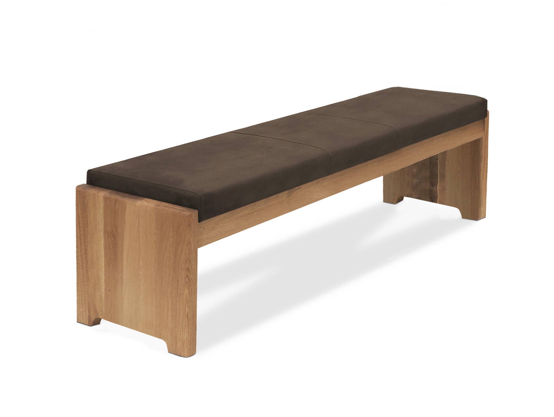 BERGAMO Sitzbank/Truhenbank aus Eiche, Material Massivholz/Bezug Mikrofaser 130 cm | ohne Rückenlehne | braun