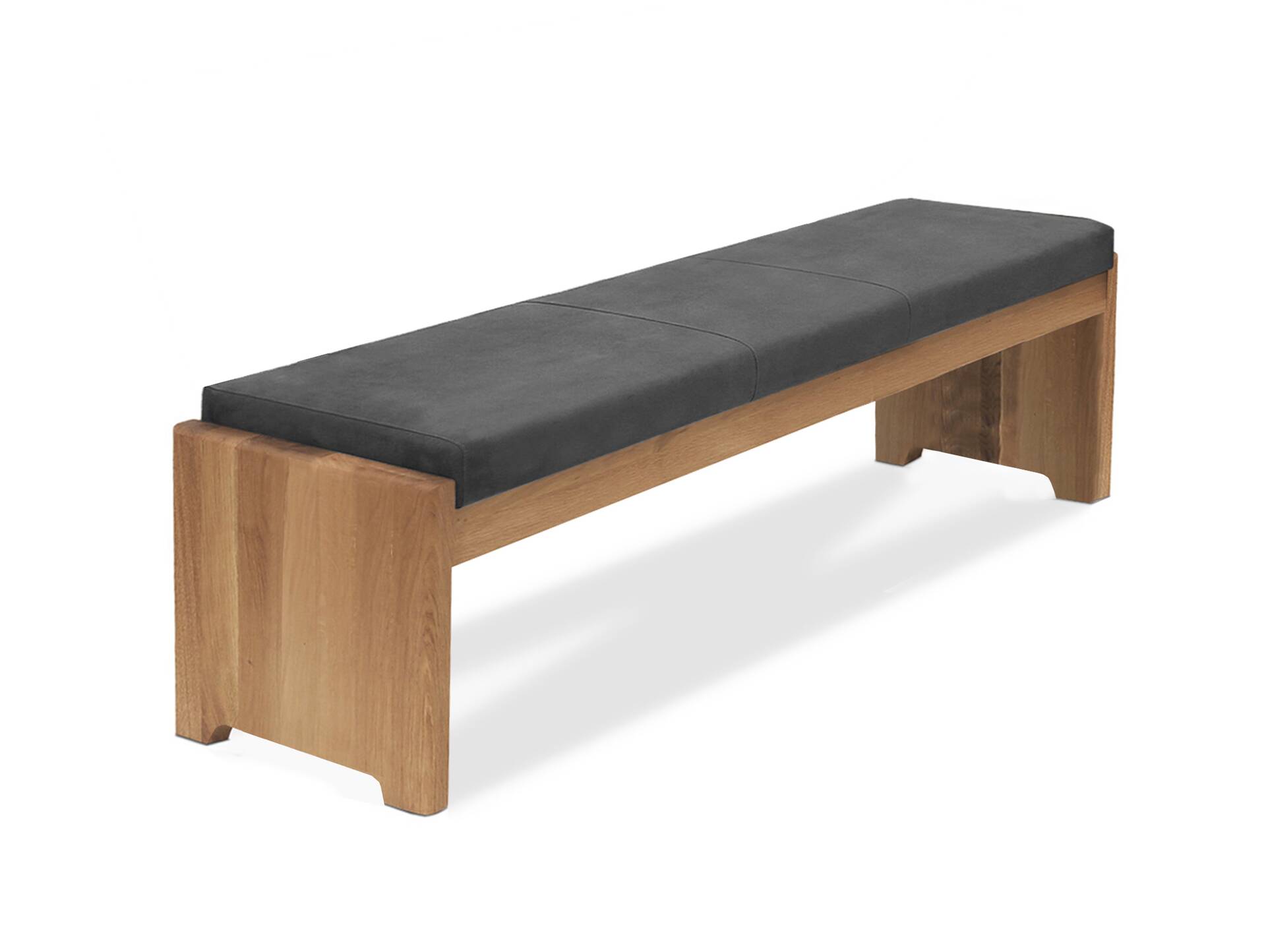 BERGAMO Sitzbank/Truhenbank aus Eiche, Material Massivholz/Bezug Mikrofaser 130 cm | ohne Rückenlehne | grau