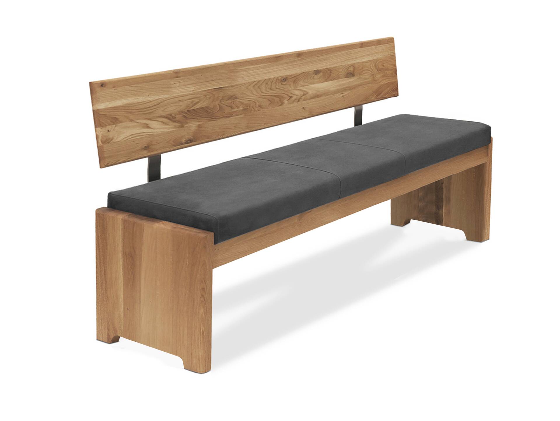 BERGAMO Sitzbank/Truhenbank aus Eiche, Material Massivholz/Bezug Mikrofaser 150 cm | mit Rückenlehne | grau