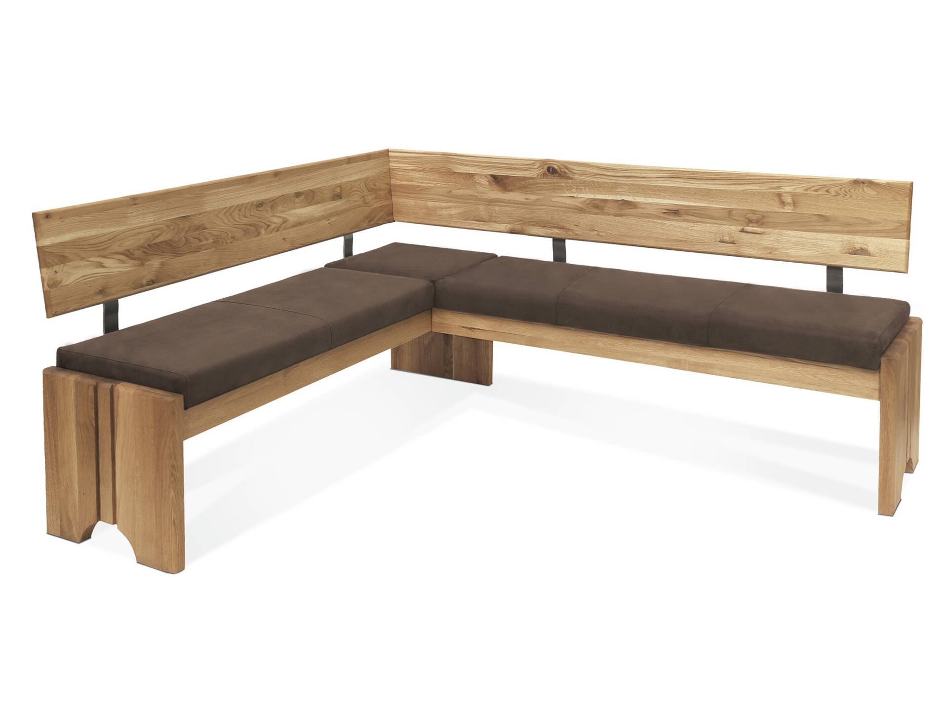BERGAMO Eckbank mit Truhe aus Eiche, Material Massivholz/Bezug Mikrofaser 167 x 224 cm | braun