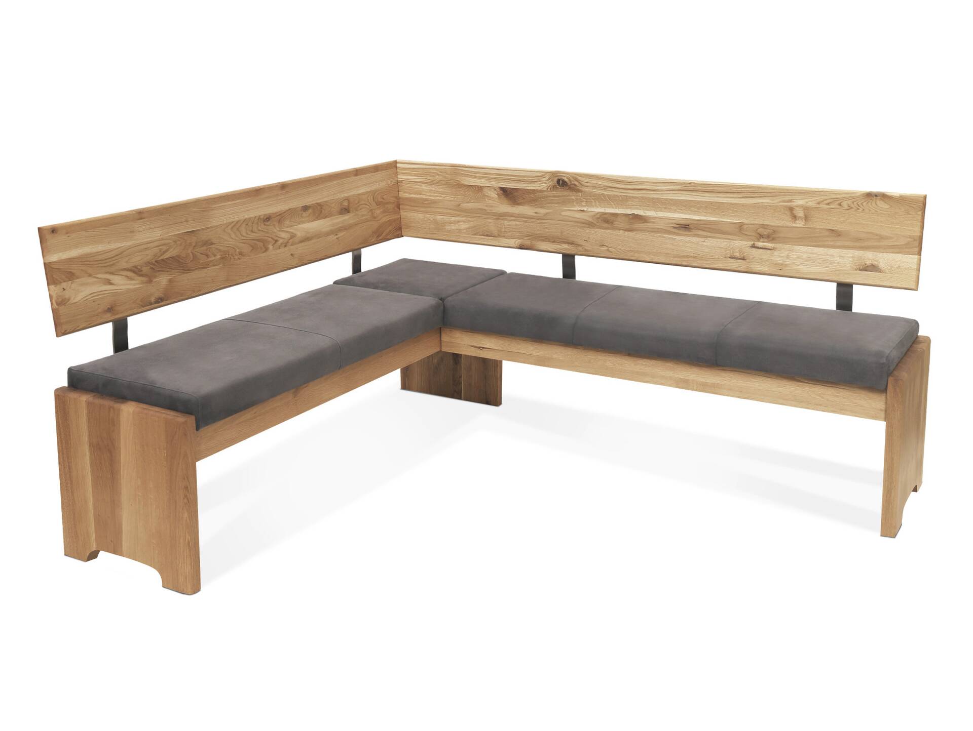 BERGAMO Eckbank mit Truhe aus Eiche, Material Massivholz/Bezug Mikrofaser 147 x 167 cm | grau