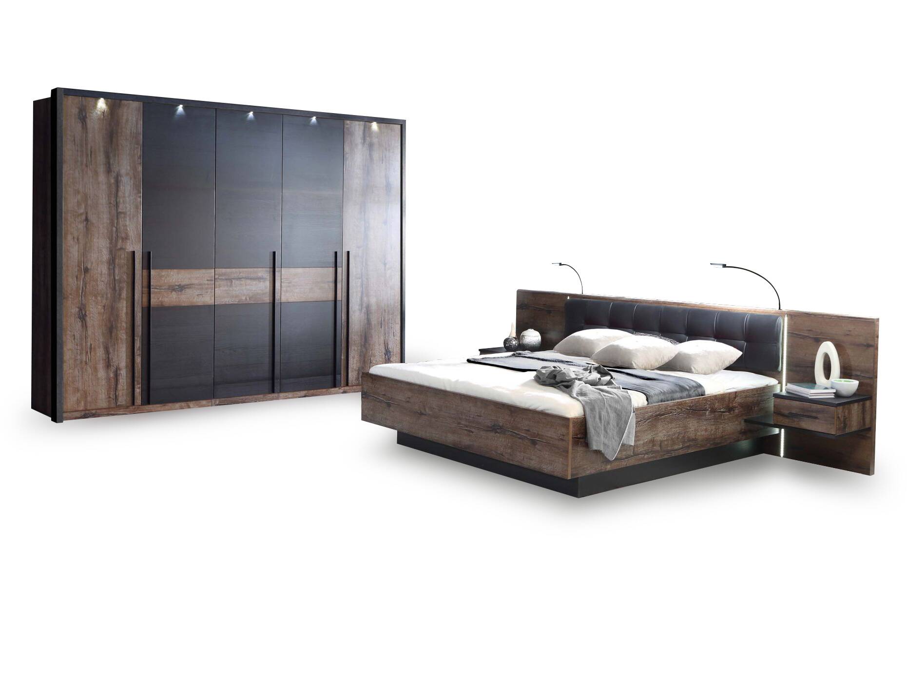 ERLIN Schlafzimmer, Material Dekorspanplatte, schwarzeichefarbig 