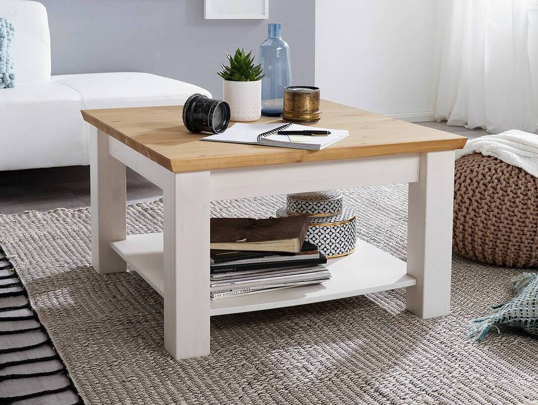 BORNHOLM Couchtisch, Material Massivholz, Kiefer weiss/eichefarbig 
