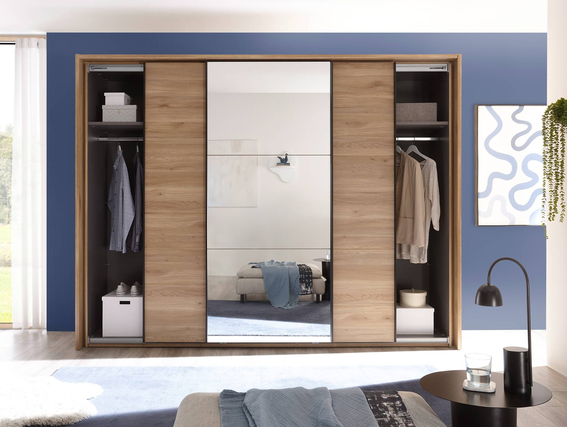 AUCKLAND Schwebetürenschrank, Material Dekorspanplatte Mauvella Oak 