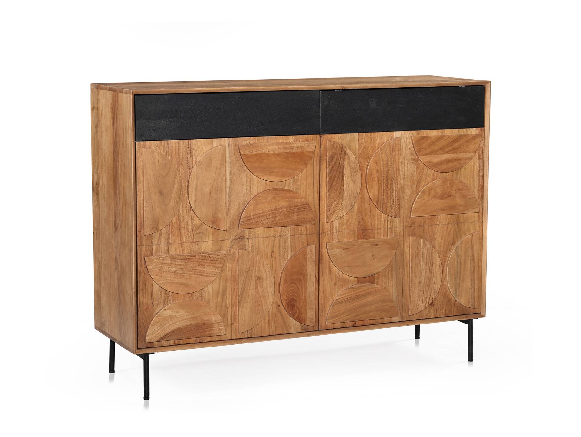 CATANDO Kommode, Material Massivholz, Akazie honigfarben/Abs. schwarz 