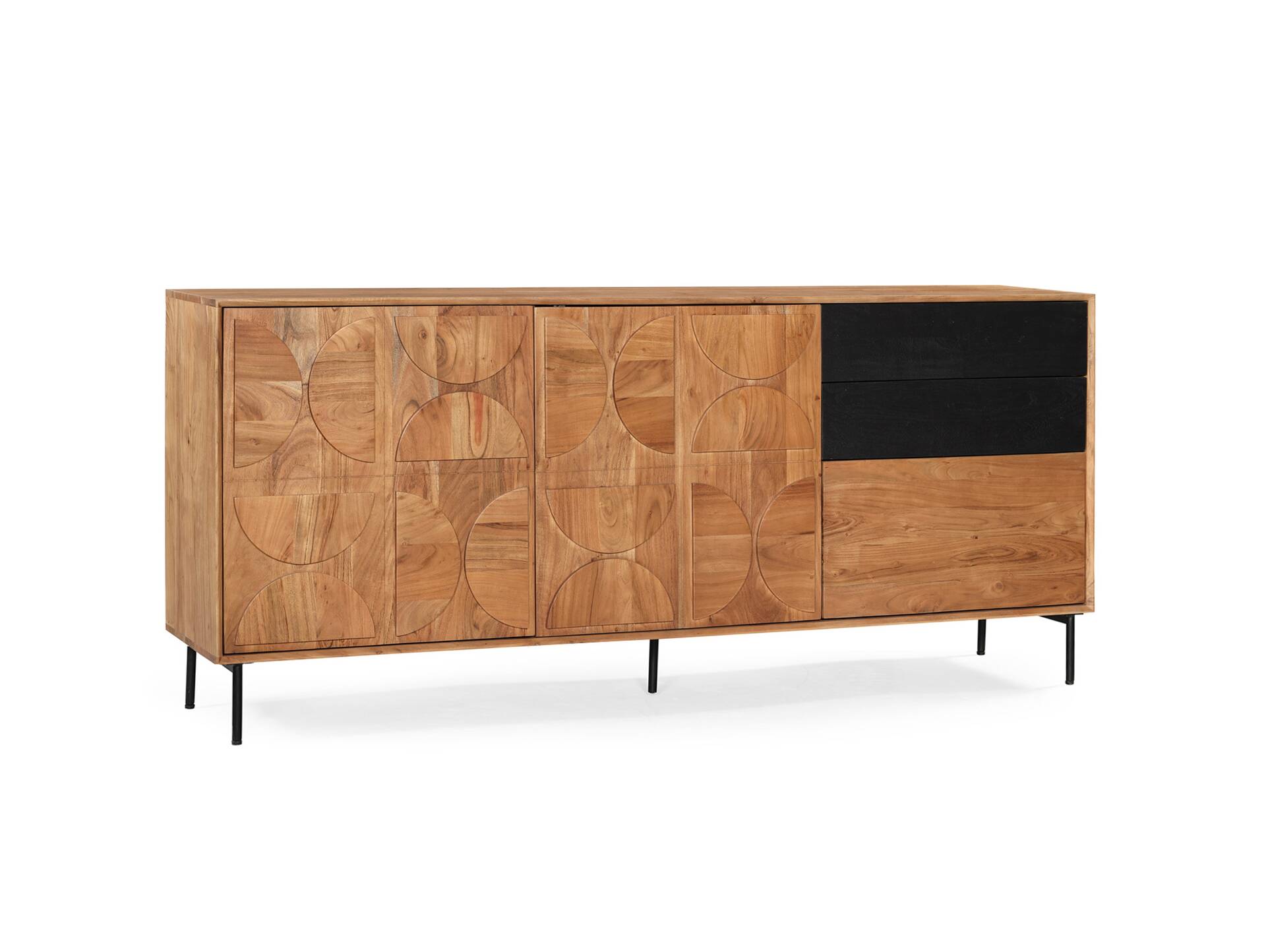 CATANDO Sideboard, Material Massivholz, Akazie honigfarben/Abs. schwarz 