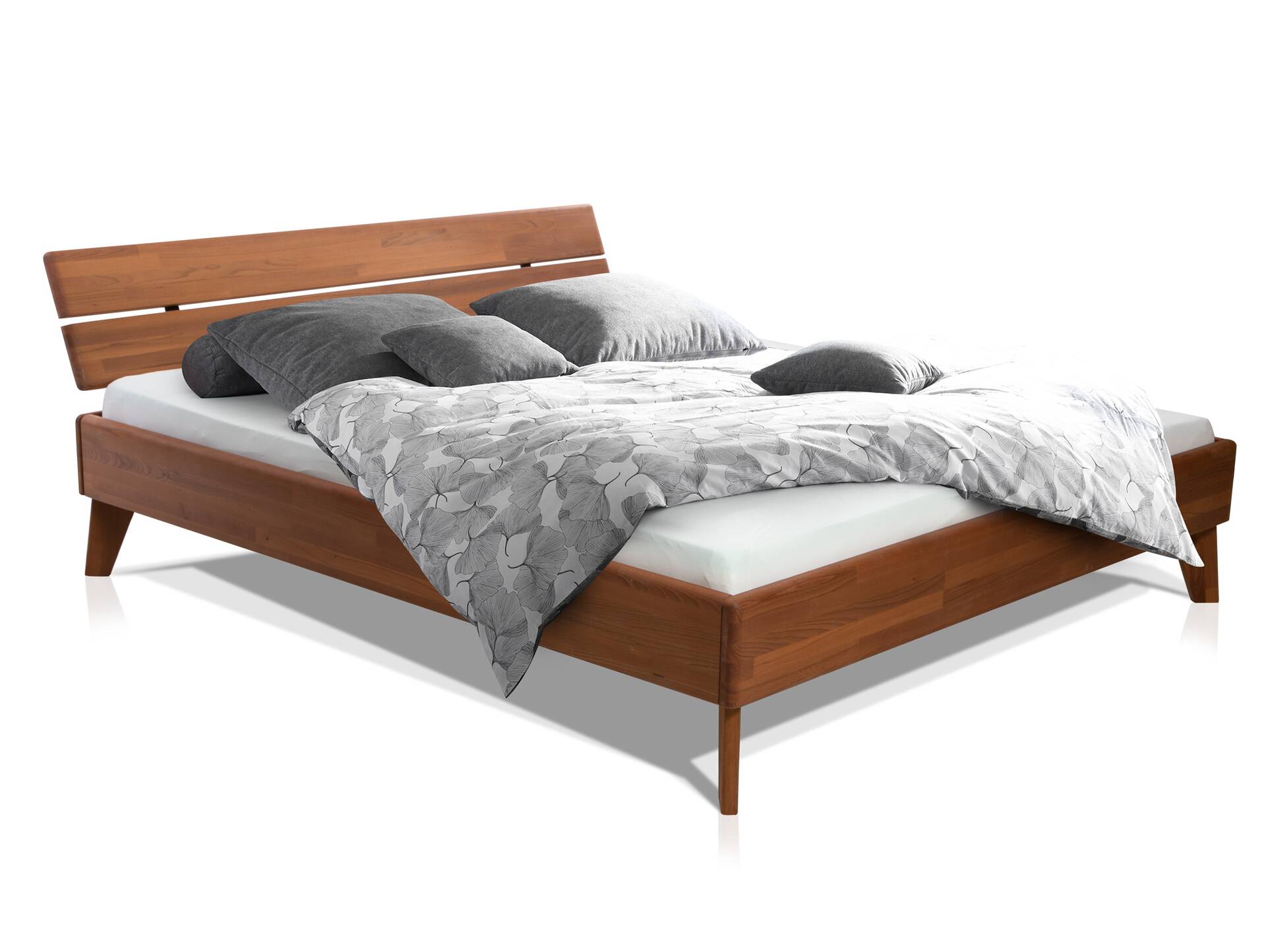 CALIDO 4-Fuß-Bett, Material Massivholz, mit/ohne Kopfteil 160 x 200 cm | Buche nussbaumfarbig gedämpft | Standardhöhe | mit Kopfteil