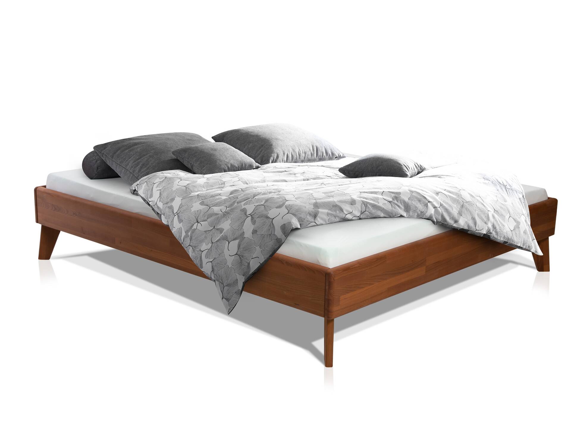 CALIDO 4-Fuß-Bett ohne Kopfteil, Material Massivholz 140 x 200 cm | Buche nussbaumfarbig gedämpft | Standardhöhe