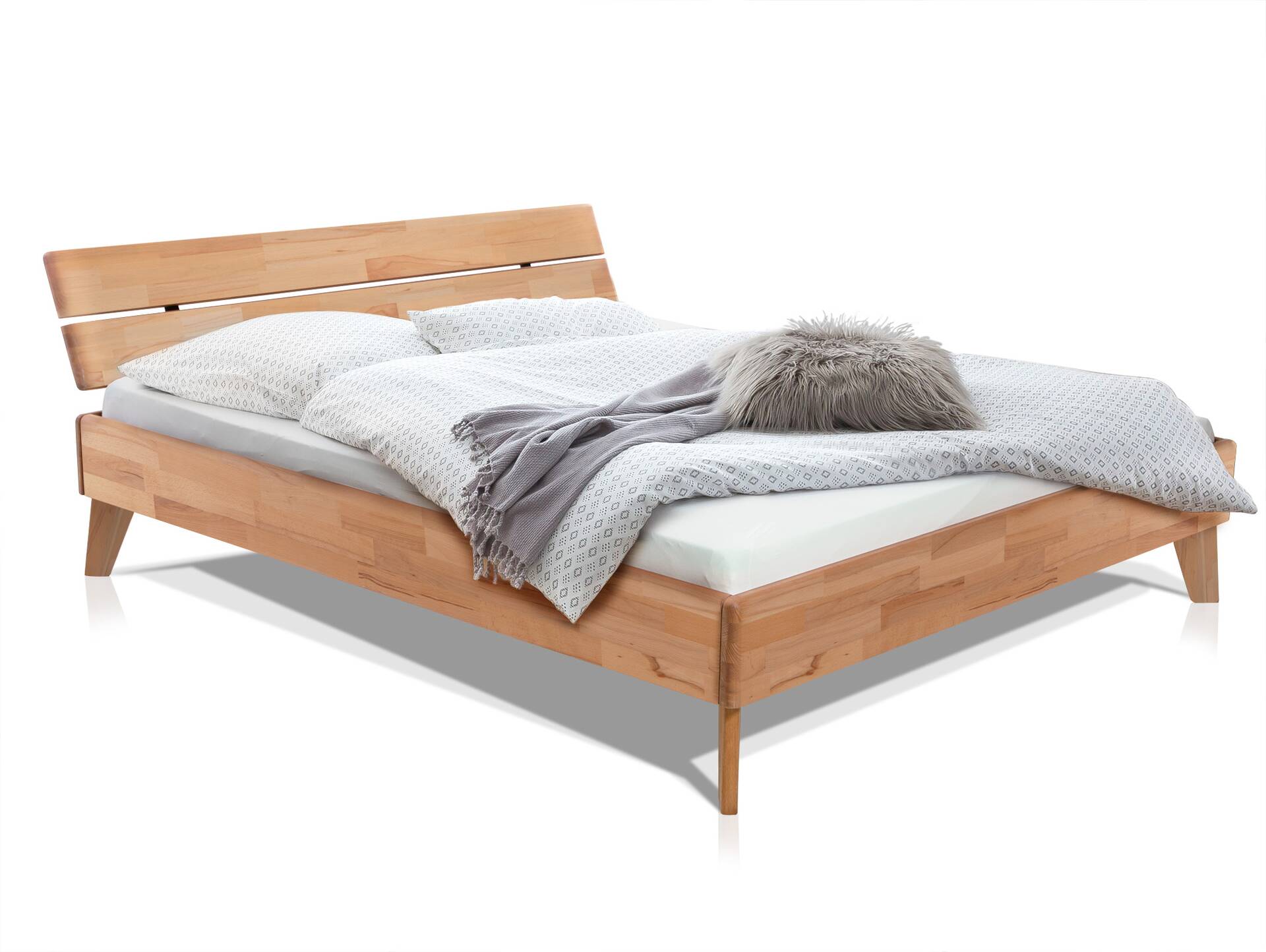 CALIDO 4-Fuß-Bett, Material Massivholz, mit/ohne Kopfteil 180 x 220 cm | Buche geölt | Standardhöhe | mit Kopfteil