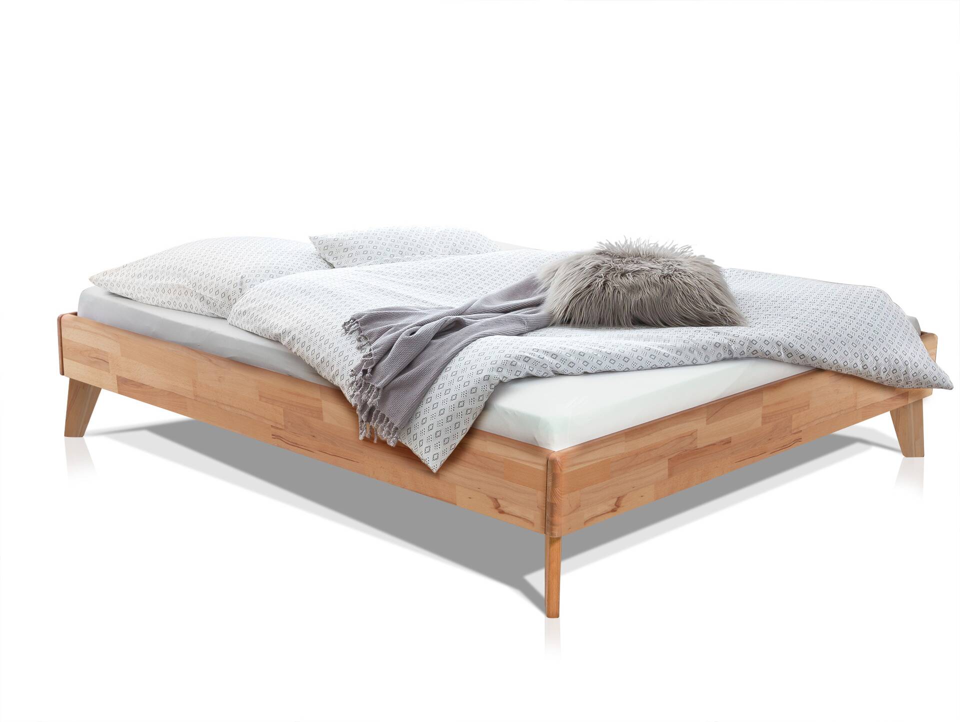 CALIDO 4-Fuß-Bett, Material Massivholz, mit/ohne Kopfteil 120 x 200 cm | Buche geölt | Standardhöhe | ohne Kopfteil