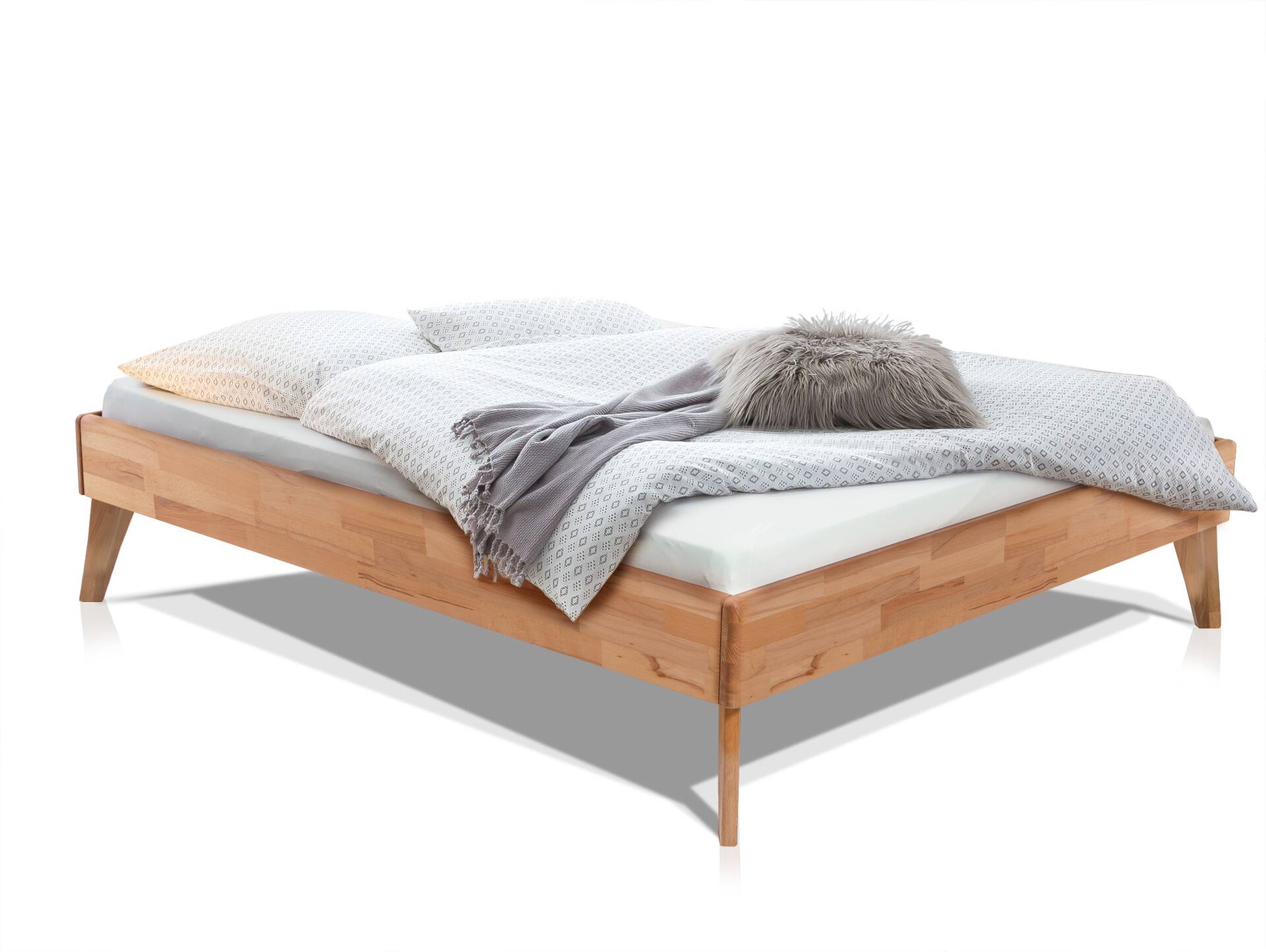 CALIDO 4-Fuß-Bett ohne Kopfteil, Material Massivholz 160 x 200 cm | Buche geölt | Komforthöhe