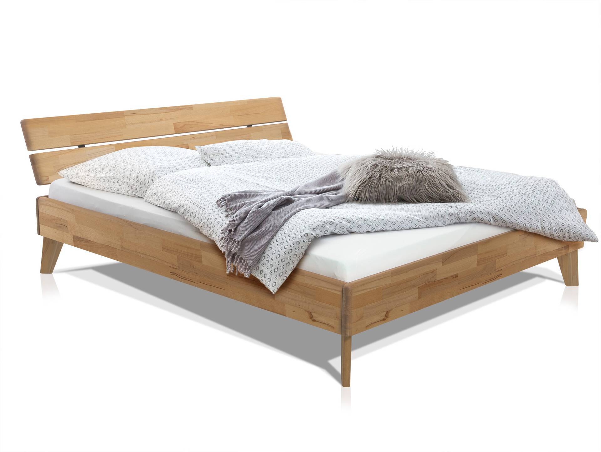 CALIDO 4-Fuß-Bett, Material Massivholz, mit/ohne Kopfteil 180 x 220 cm | Eiche geölt | Standardhöhe | mit Kopfteil