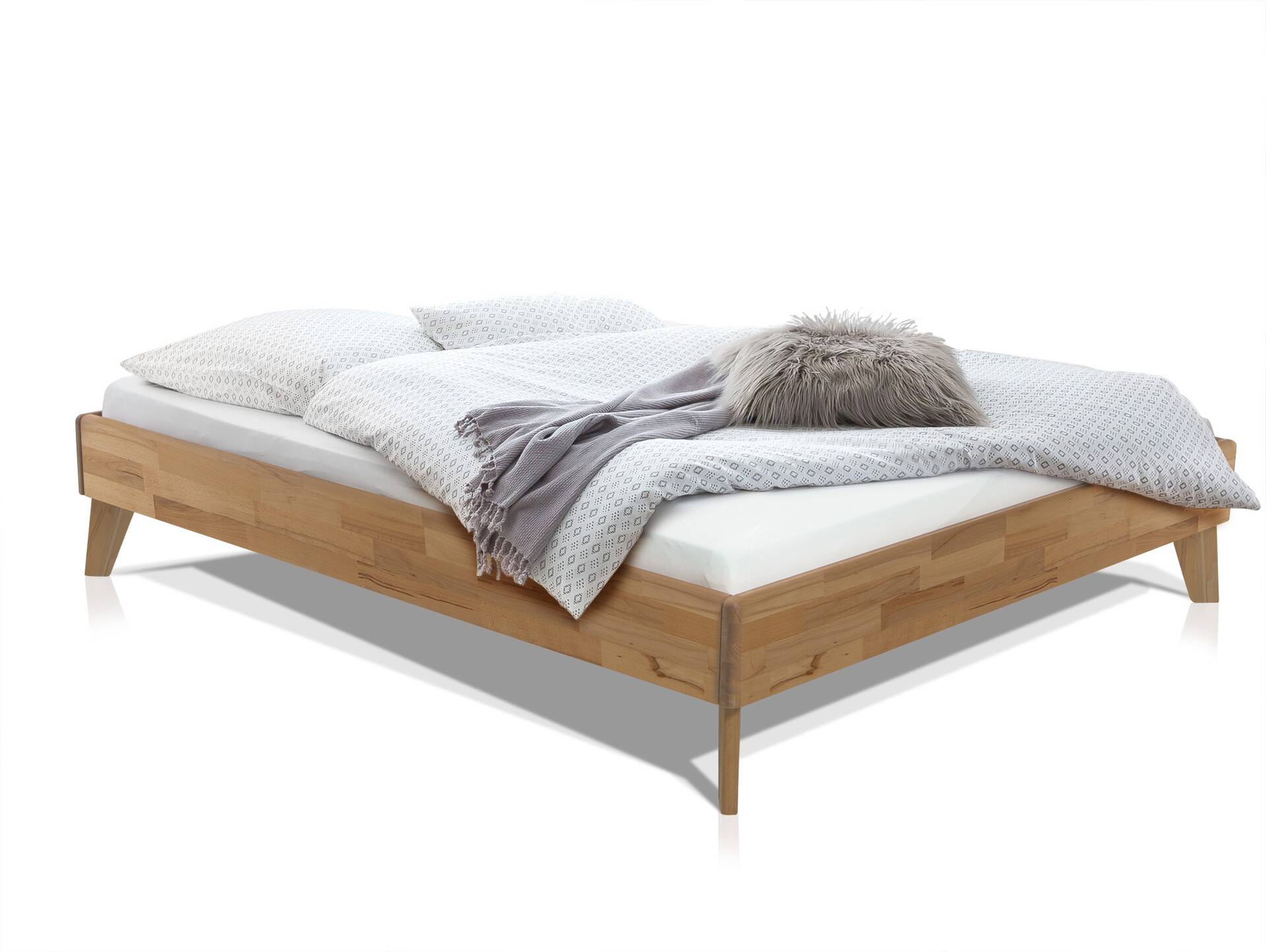 CALIDO 4-Fuß-Bett, Material Massivholz, mit/ohne Kopfteil 160 x 220 cm | Eiche geölt | Standardhöhe | ohne Kopfteil