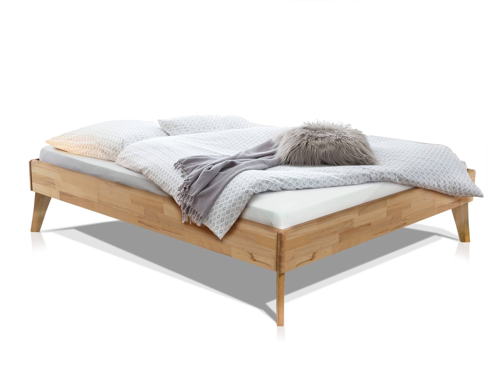 CALIDO 4-Fuß-Bett, Material Massivholz, mit/ohne Kopfteil 180 x 220 cm | Eiche geölt | Komforthöhe | ohne Kopfteil