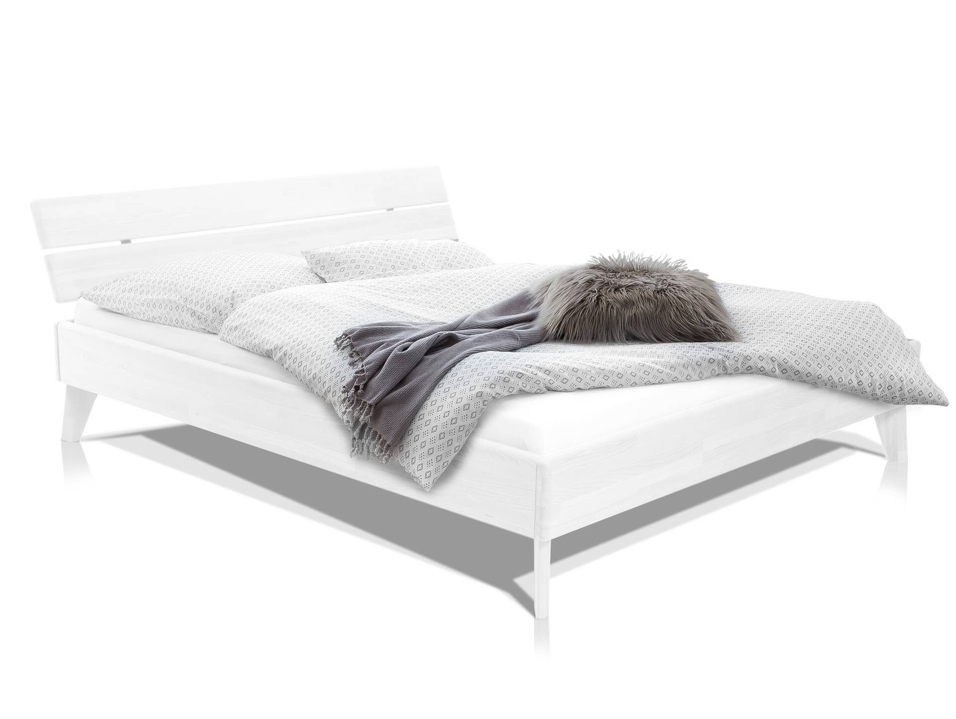 CALIDO 4-Fuß-Bett, Material Massivholz, mit/ohne Kopfteil 180 x 200 cm | Buche weiss lackiert | Standardhöhe | mit Kopfteil