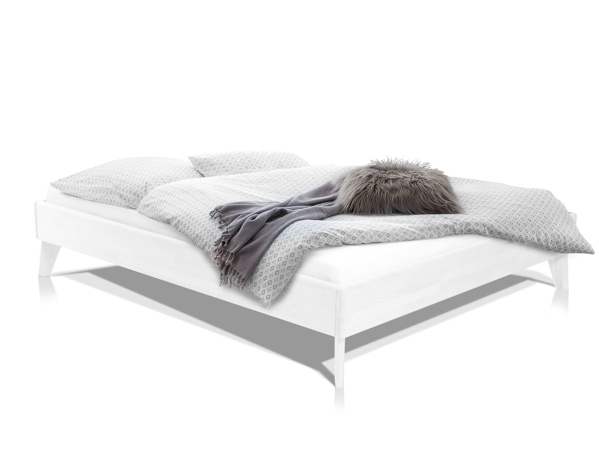 CALIDO 4-Fuß-Bett, Material Massivholz, mit/ohne Kopfteil 140 x 220 cm | Buche weiss lackiert | Standardhöhe | ohne Kopfteil