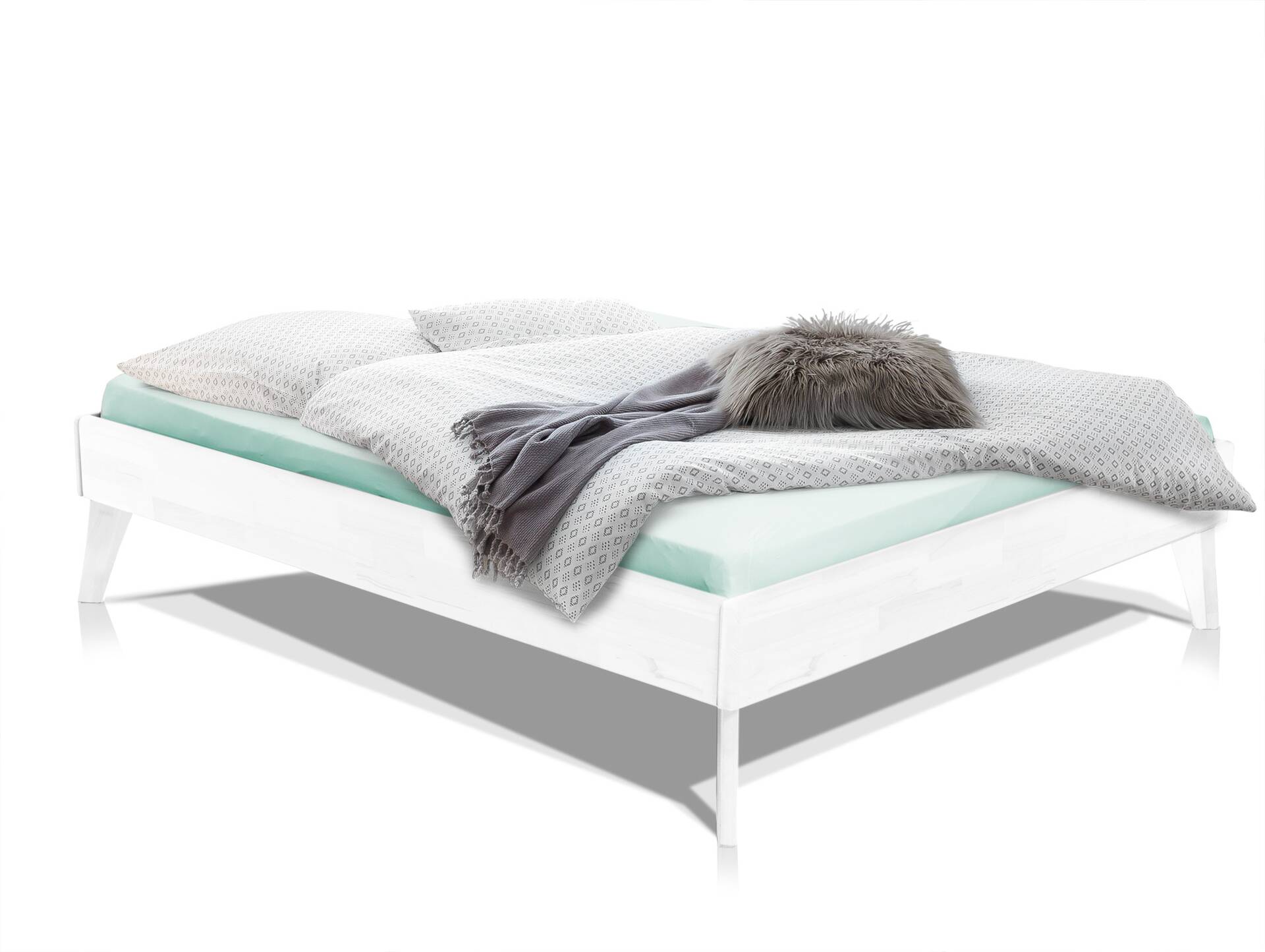 CALIDO 4-Fuß-Bett ohne Kopfteil, Material Massivholz 200 x 200 cm | Buche weiss lackiert | Komforthöhe