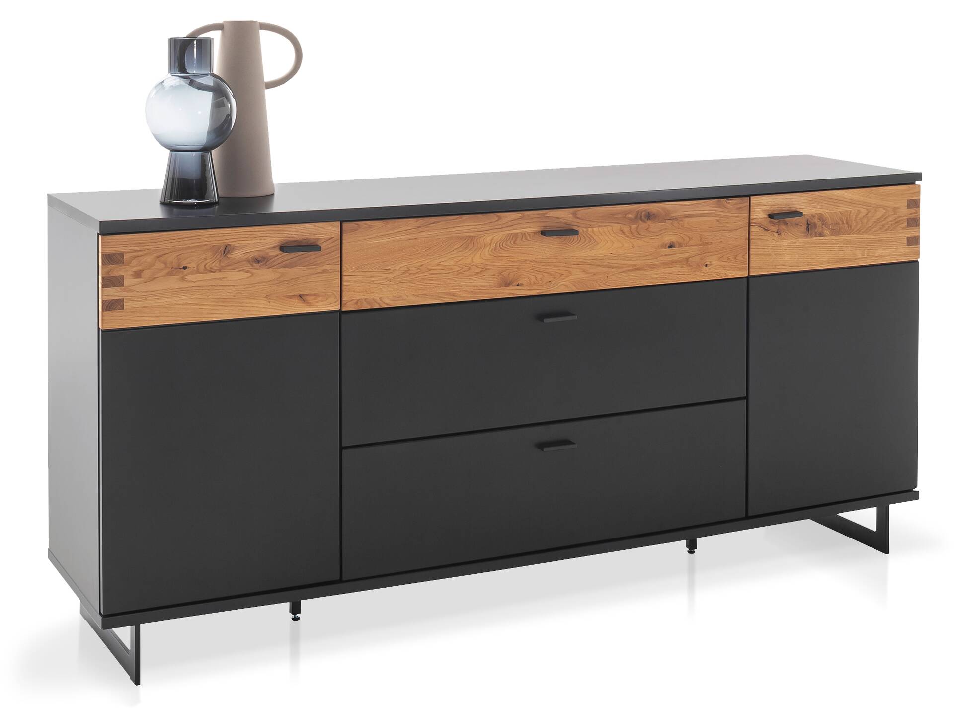 CESCO Sideboard, Material MDF, anthrazitfarbig/Absetzung Wildeiche massiv 