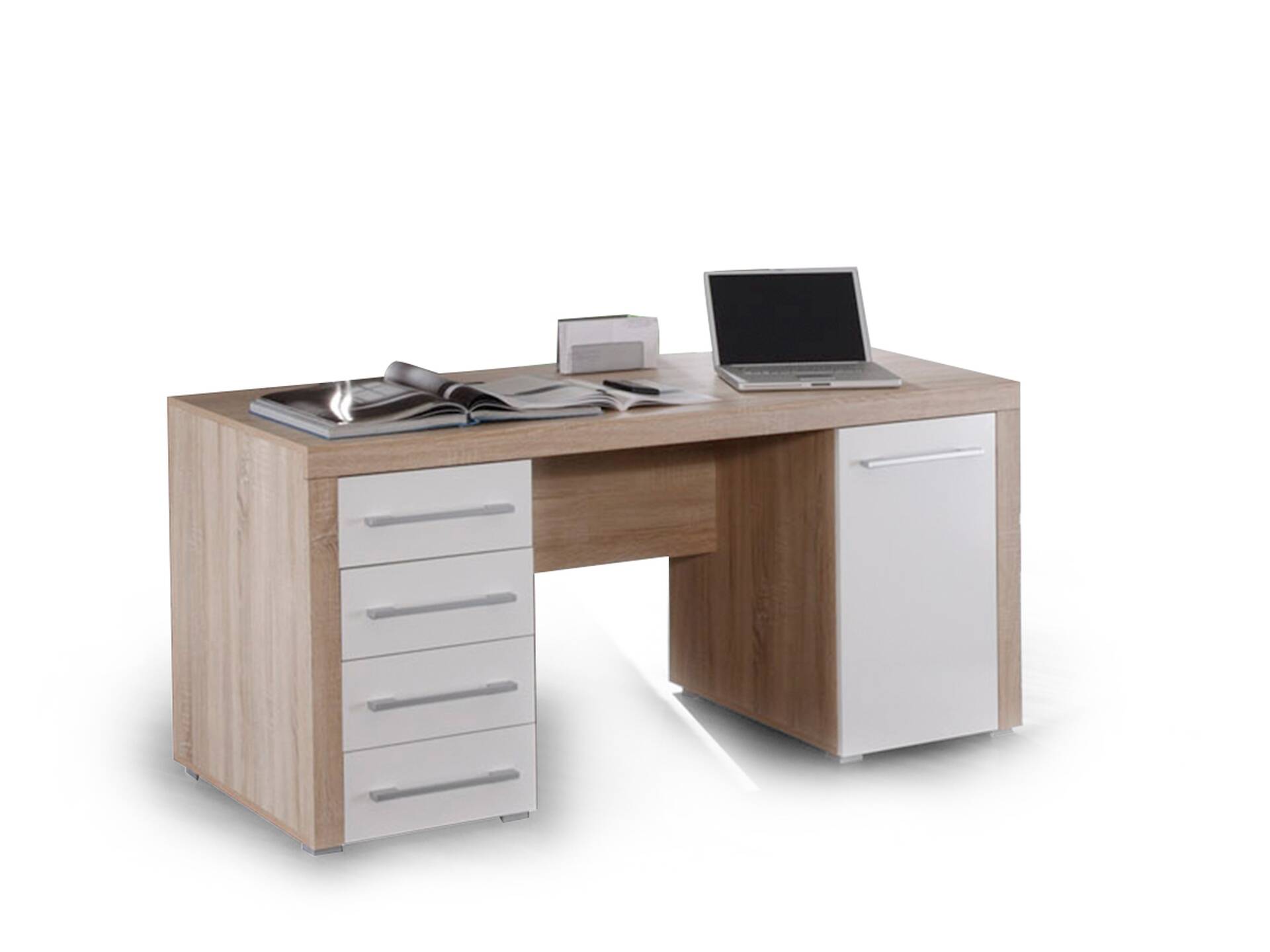 CHARON Schreibtisch, Material Dekorspanplatte, Eiche sonomafarbig/weiss 