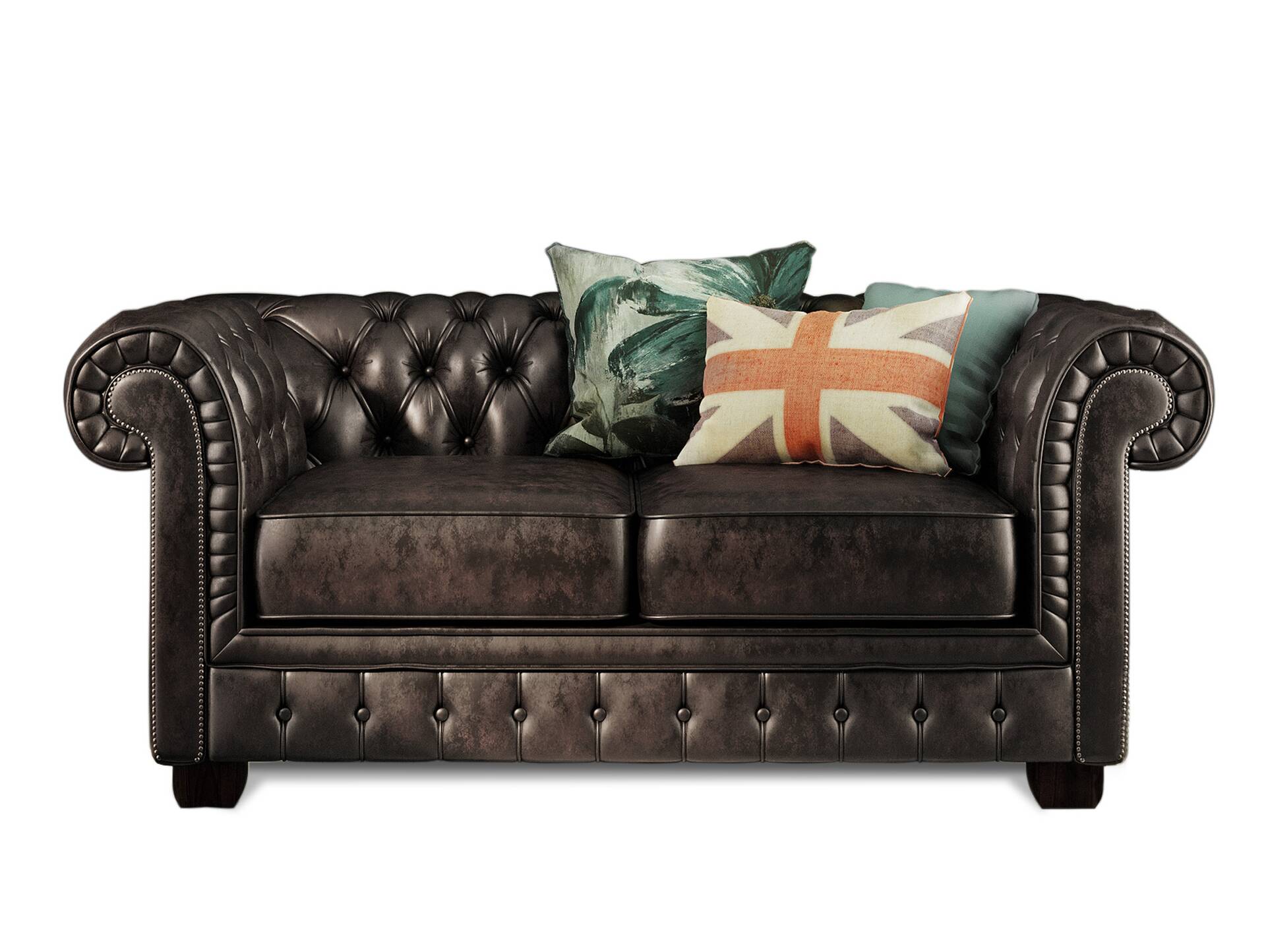 CHESTERFIELD Echtleder 2-Sitzer Sofa BRADFORD, antikbraun 