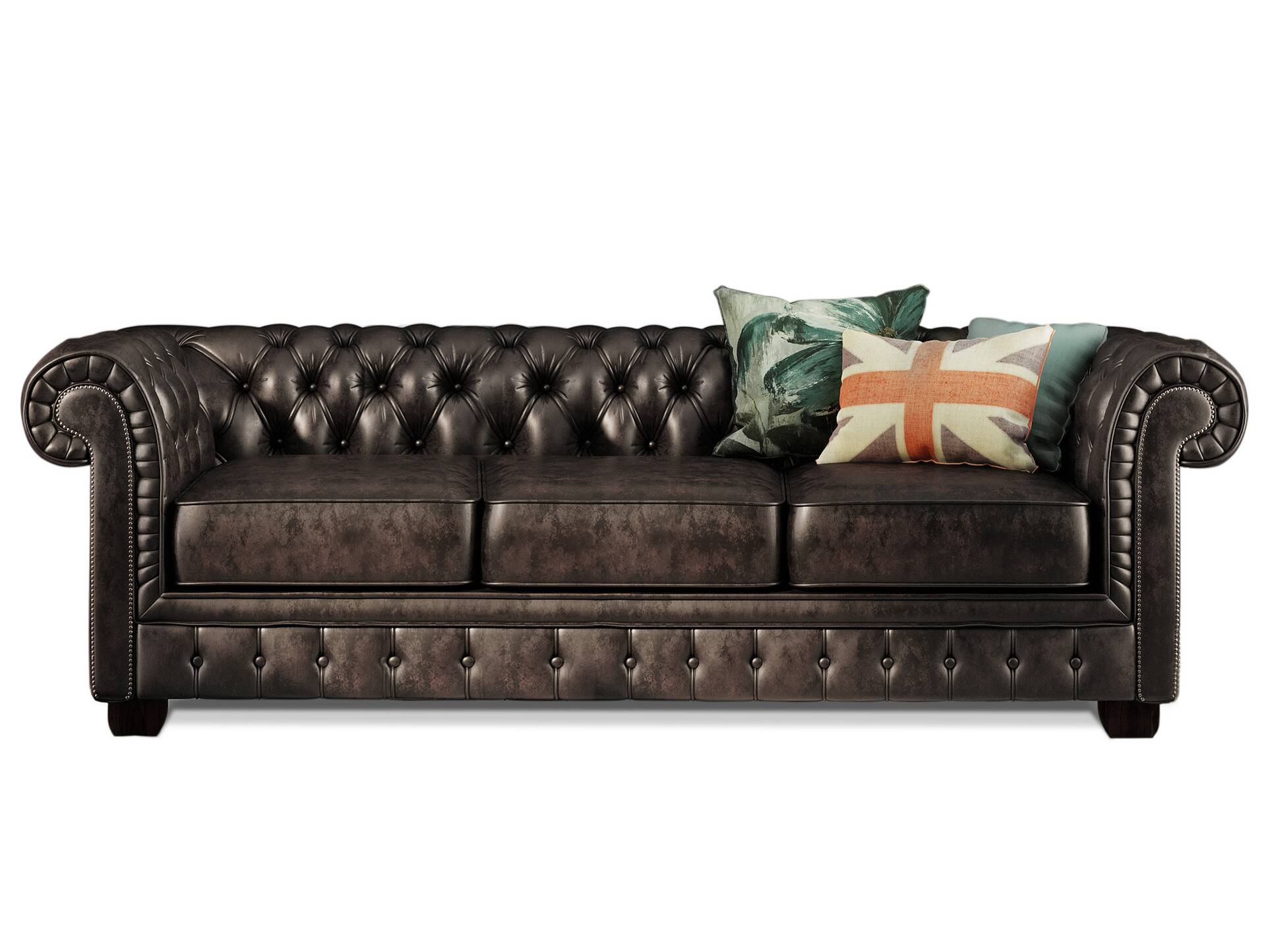 CHESTERFIELD Echtleder 3-Sitzer Sofa BRADFORD, antikbraun 