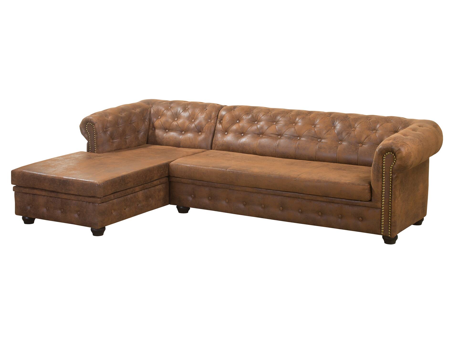 CHESTERFIELD Ecksofa mit Ottomane Gobi braun 