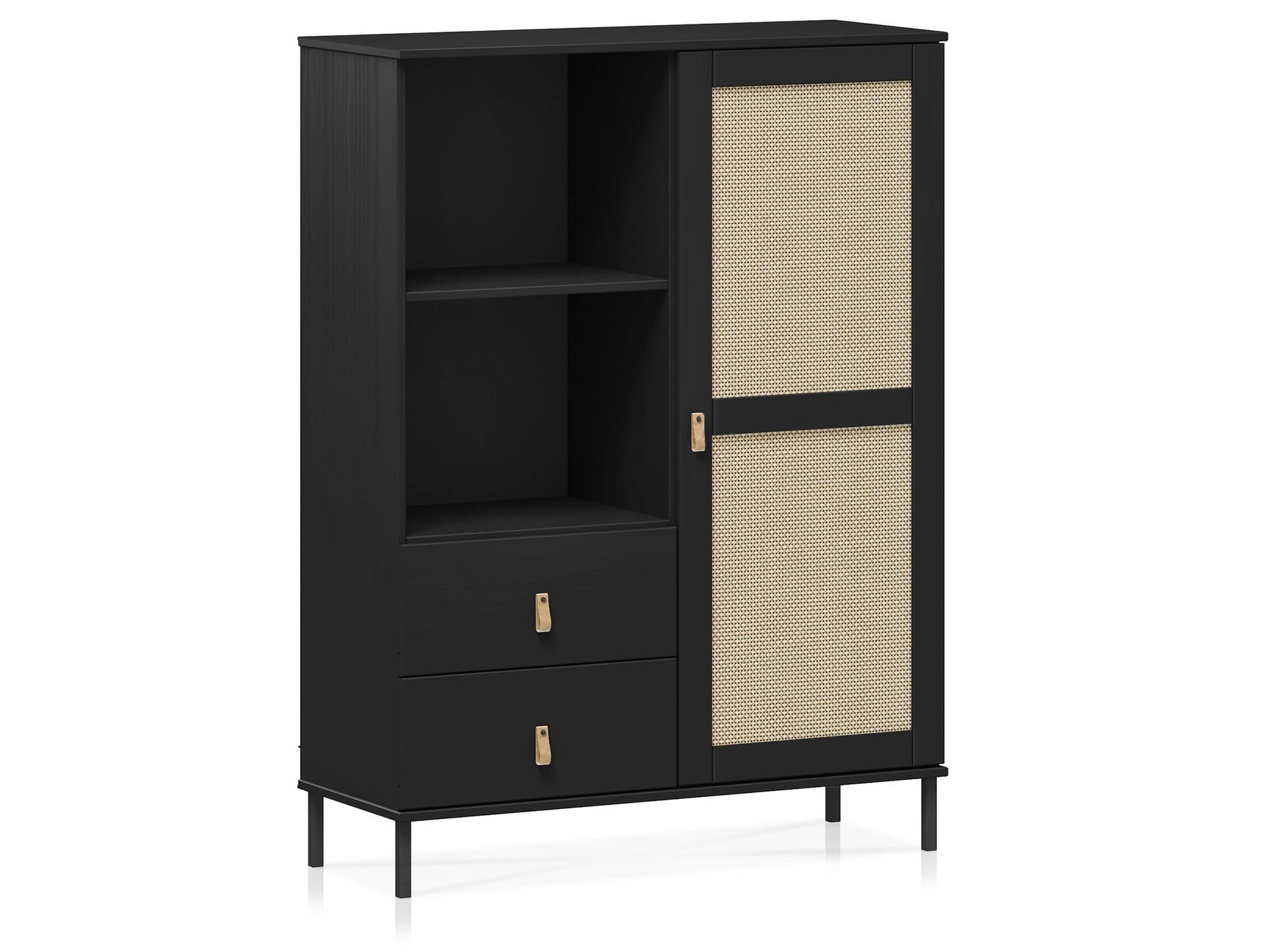 CINOY Highboard I, Material Massivholz, Kiefer lackiert schwarz