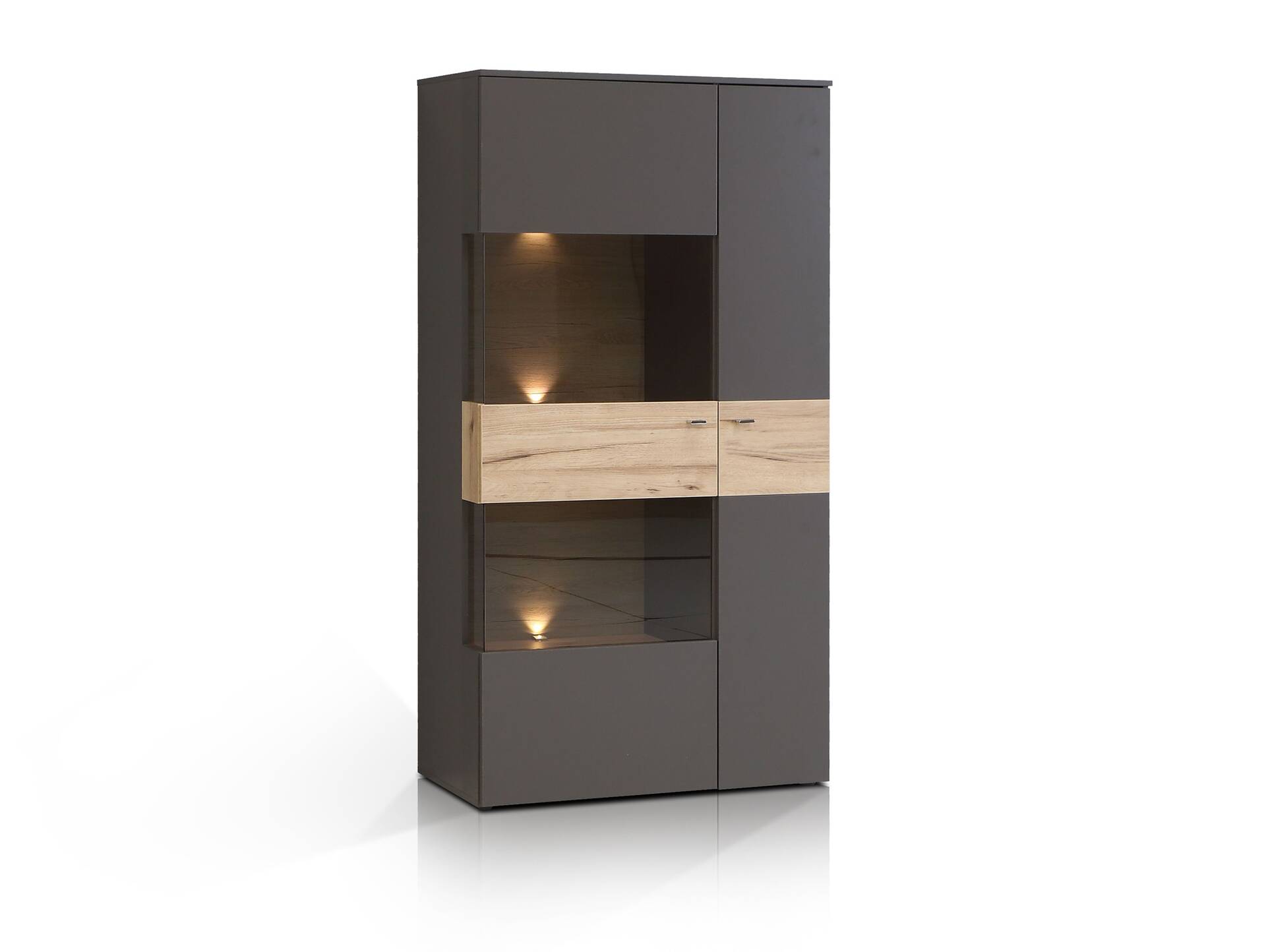 CLARA Highboard/Vitrine, Material Dekorspanplatte, grau/plankeneichefarbig 
