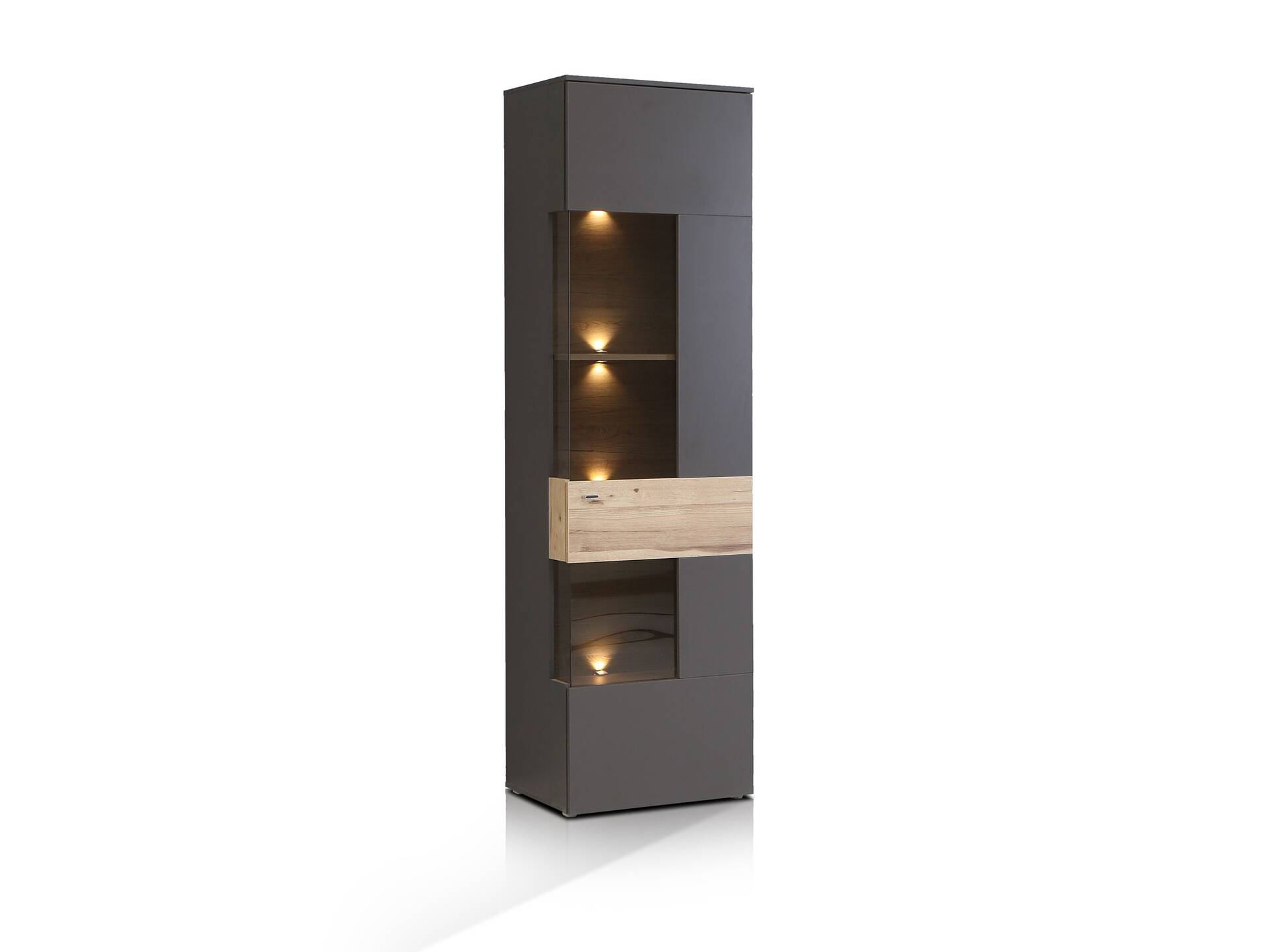 CLARA Vitrine, Material Dekorspanplatte, grau/plankeneichefarbig 